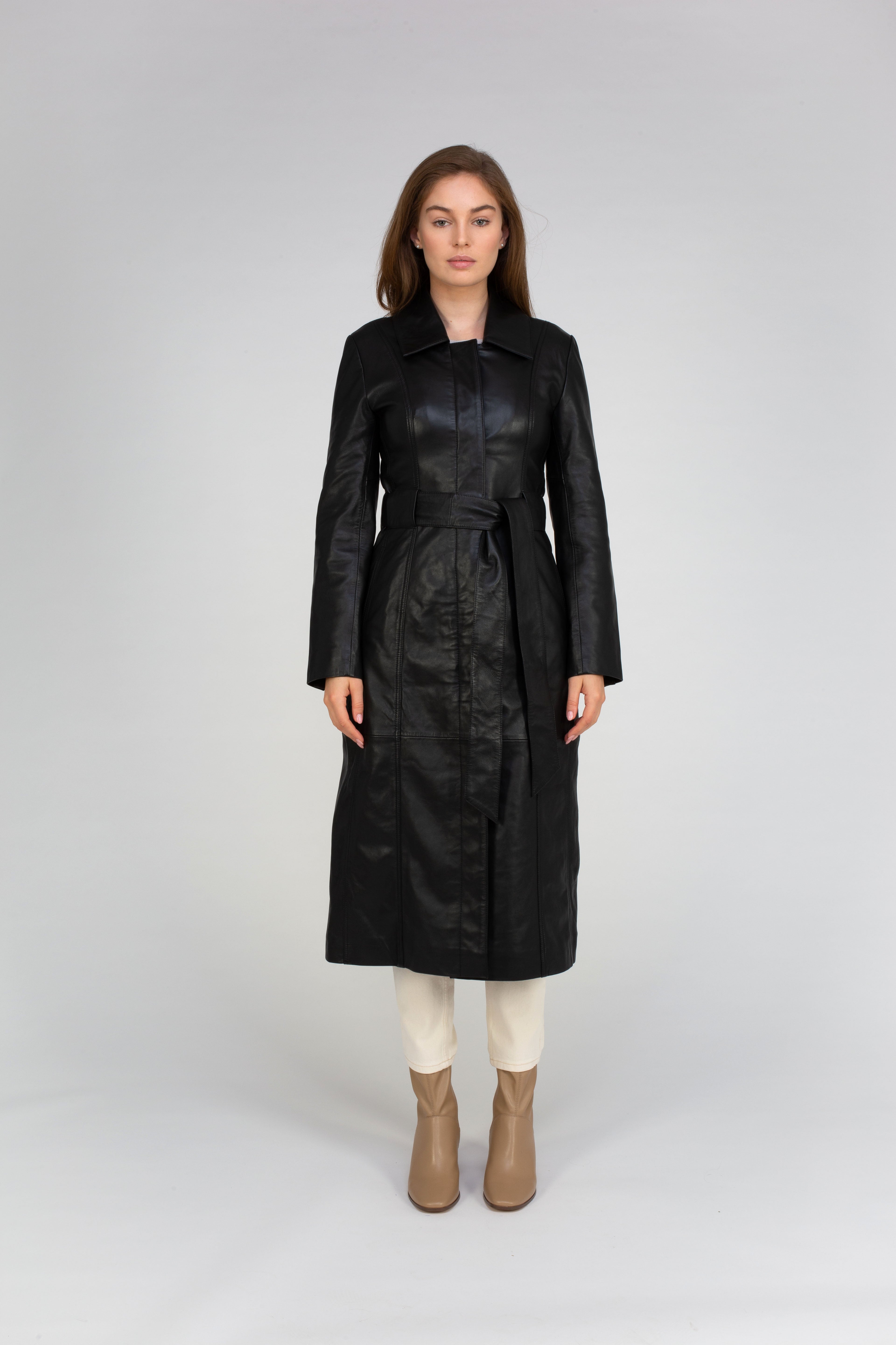 Van Kukil Leather Long Coat