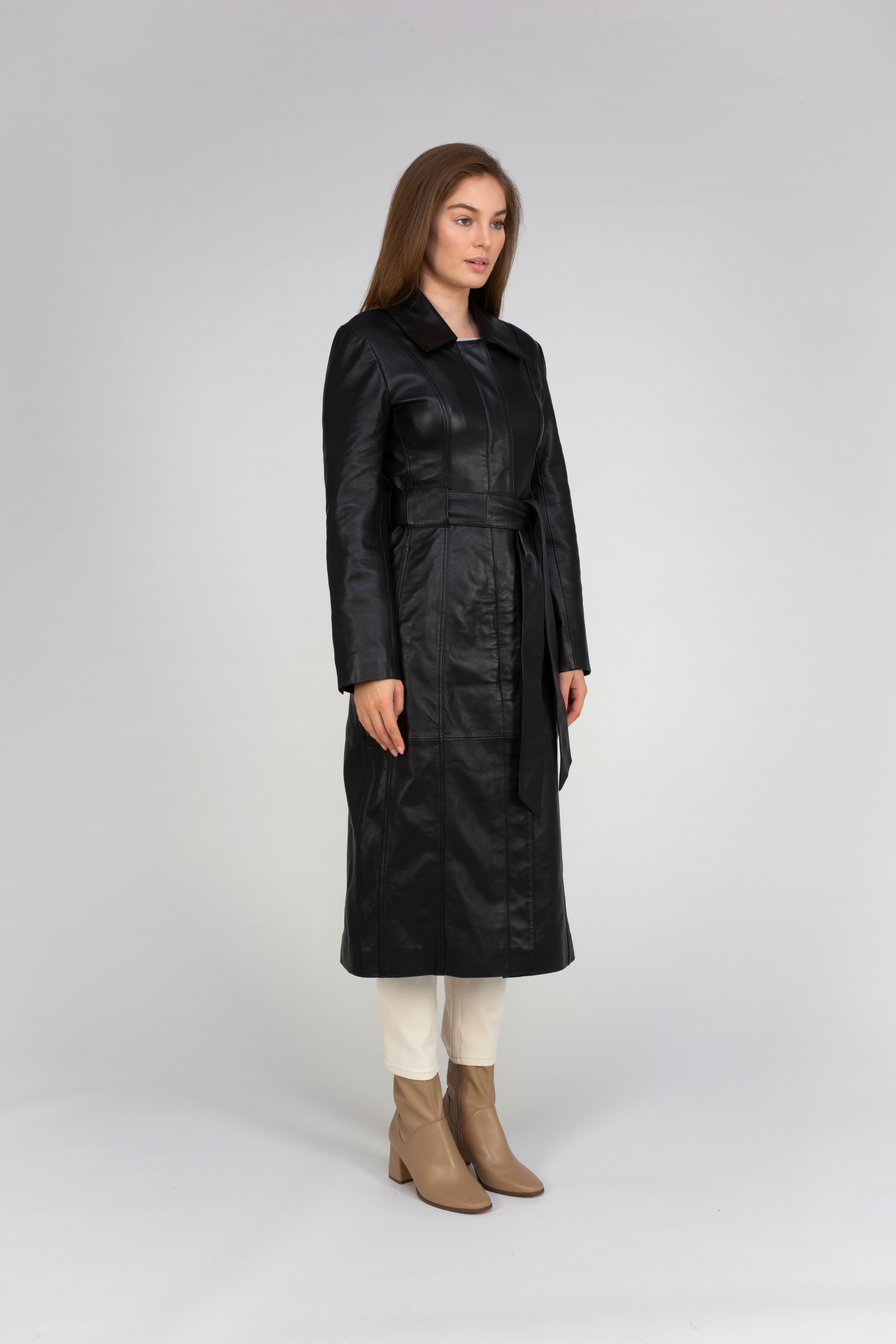 Van Kukil Leather Long Coat