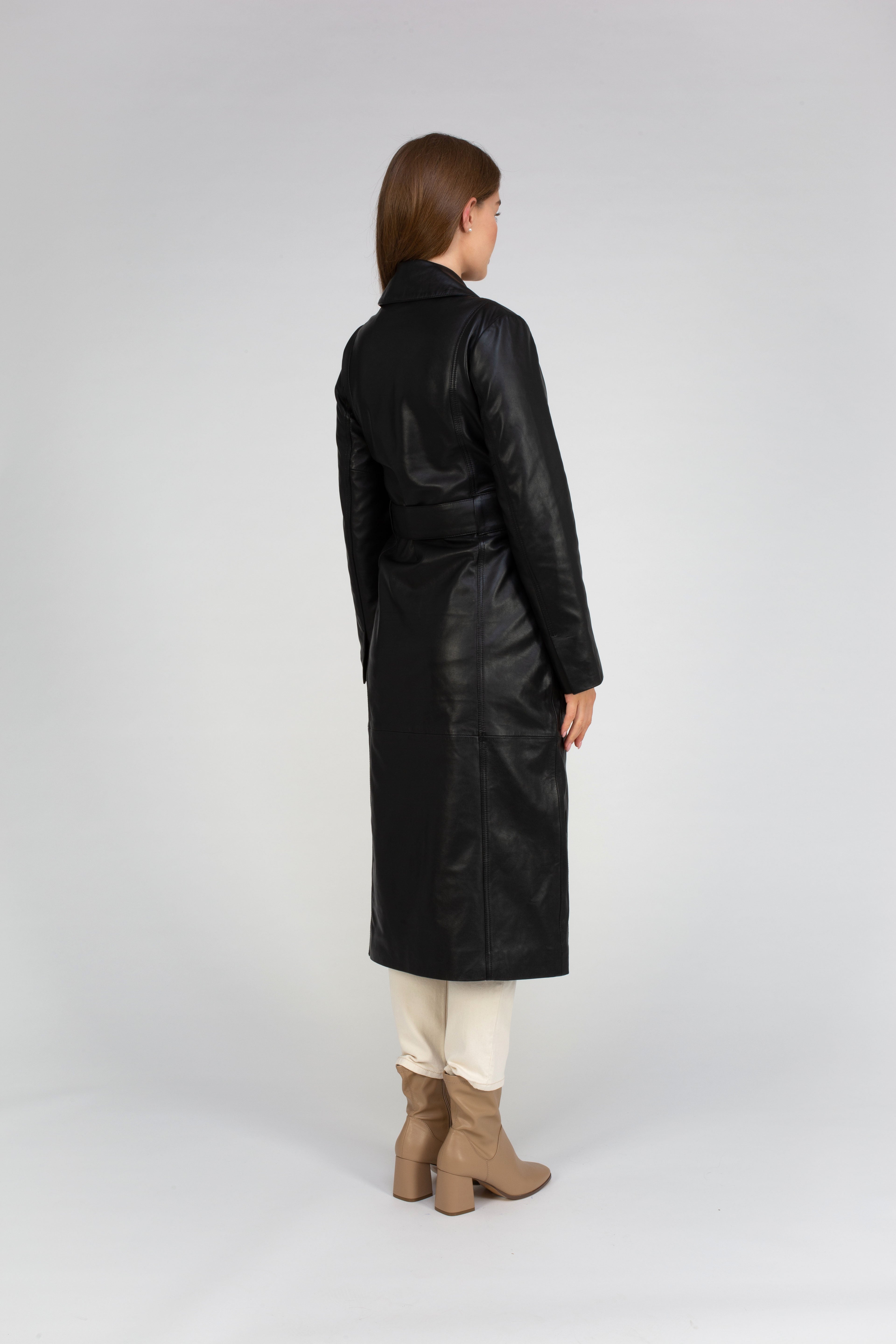 Van Kukil Leather Long Coat