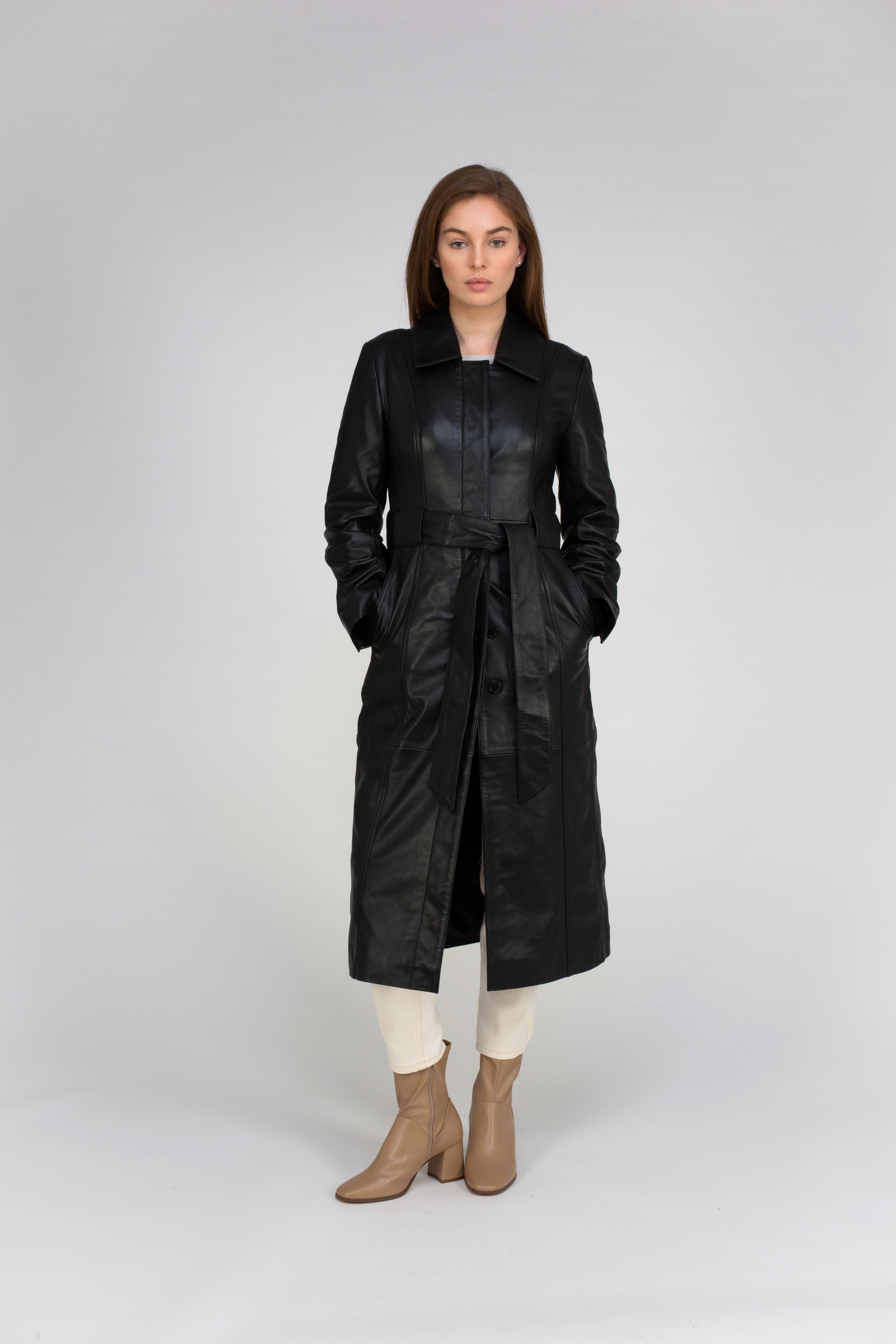 Van Kukil Leather Long Coat