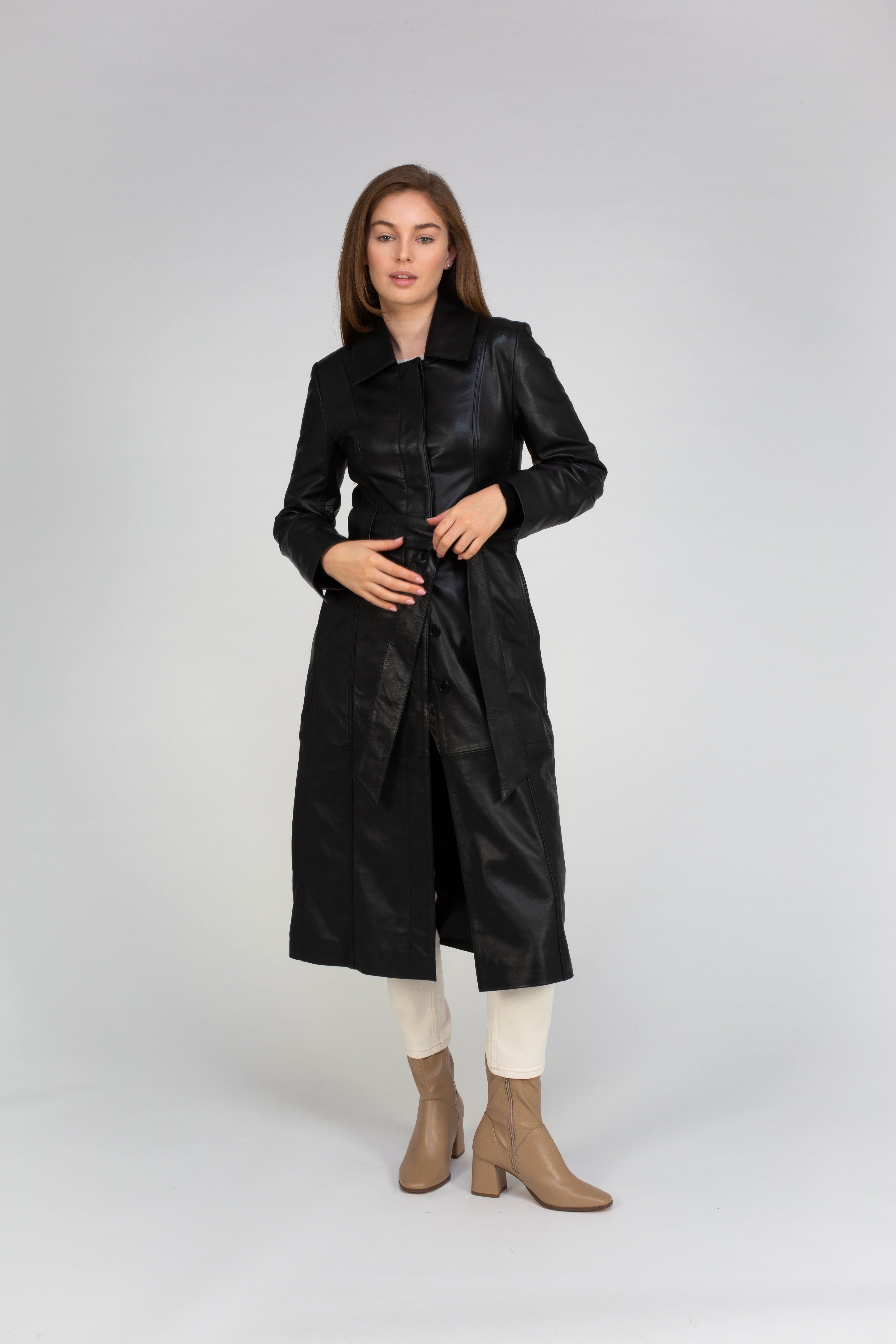 Van Kukil Leather Long Coat