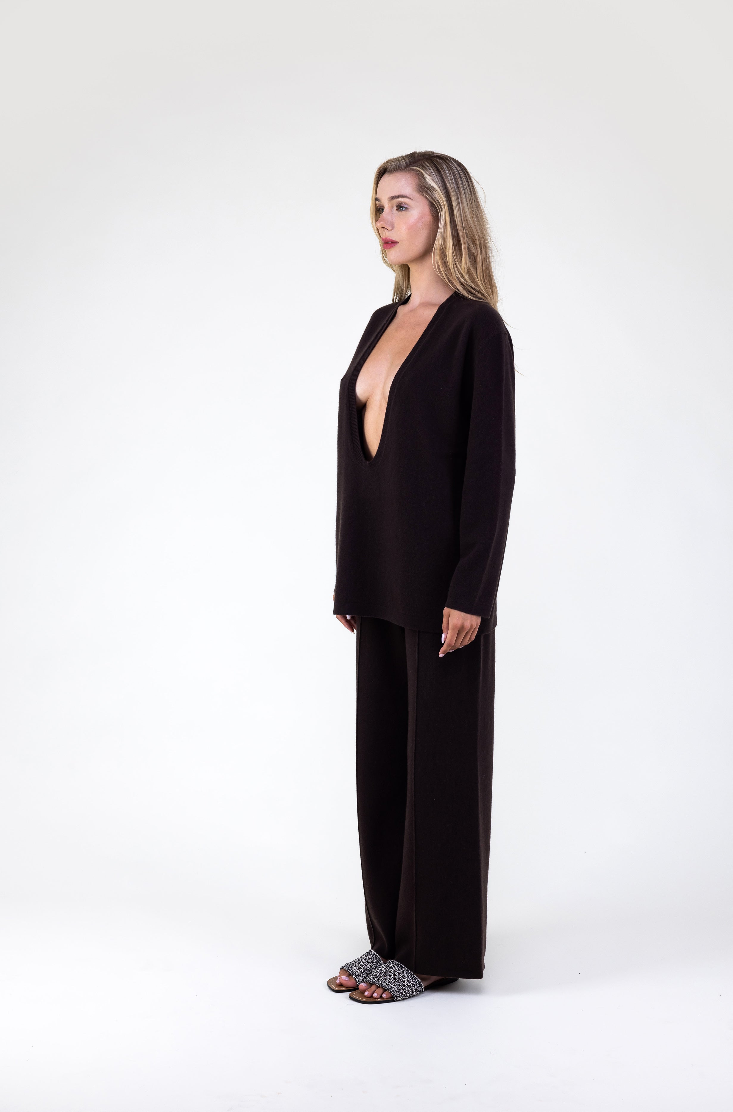 Van Kukil 100% Cashmere Deep V-Neck Sweater