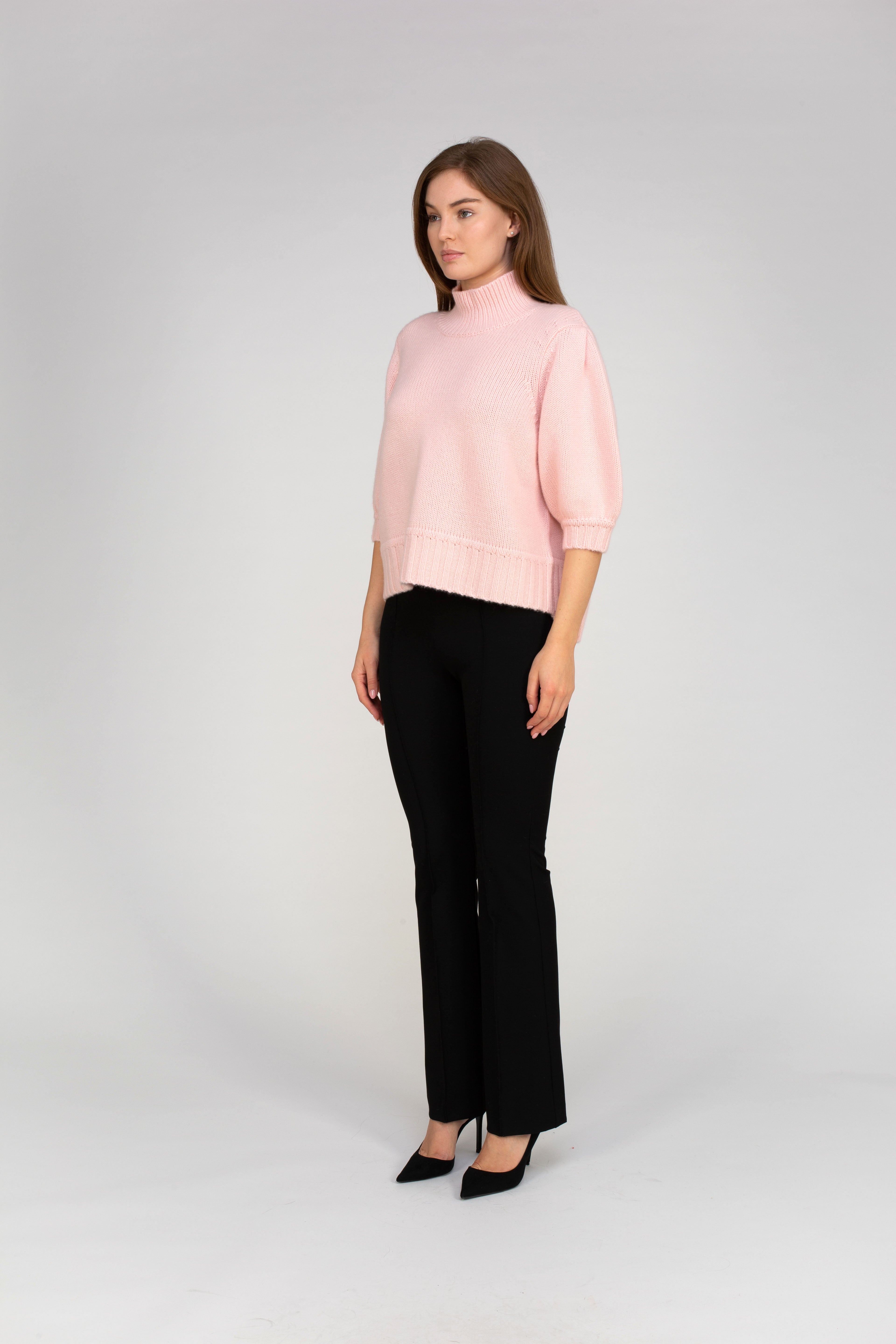 Van Kukil Cashmere Puff Sleeve Mock Neck Sweater