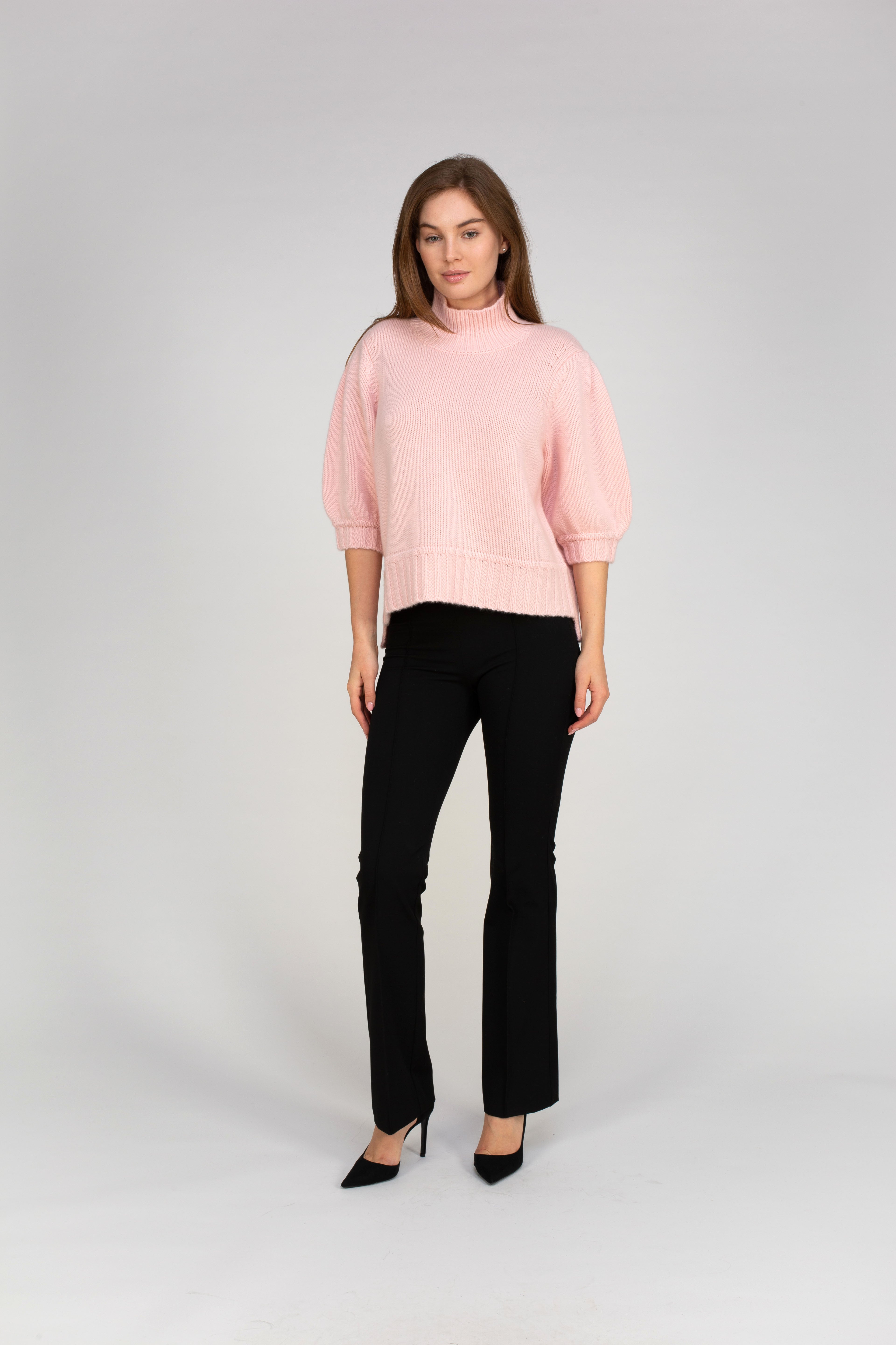 Van Kukil Cashmere Puff Sleeve Mock Neck Sweater