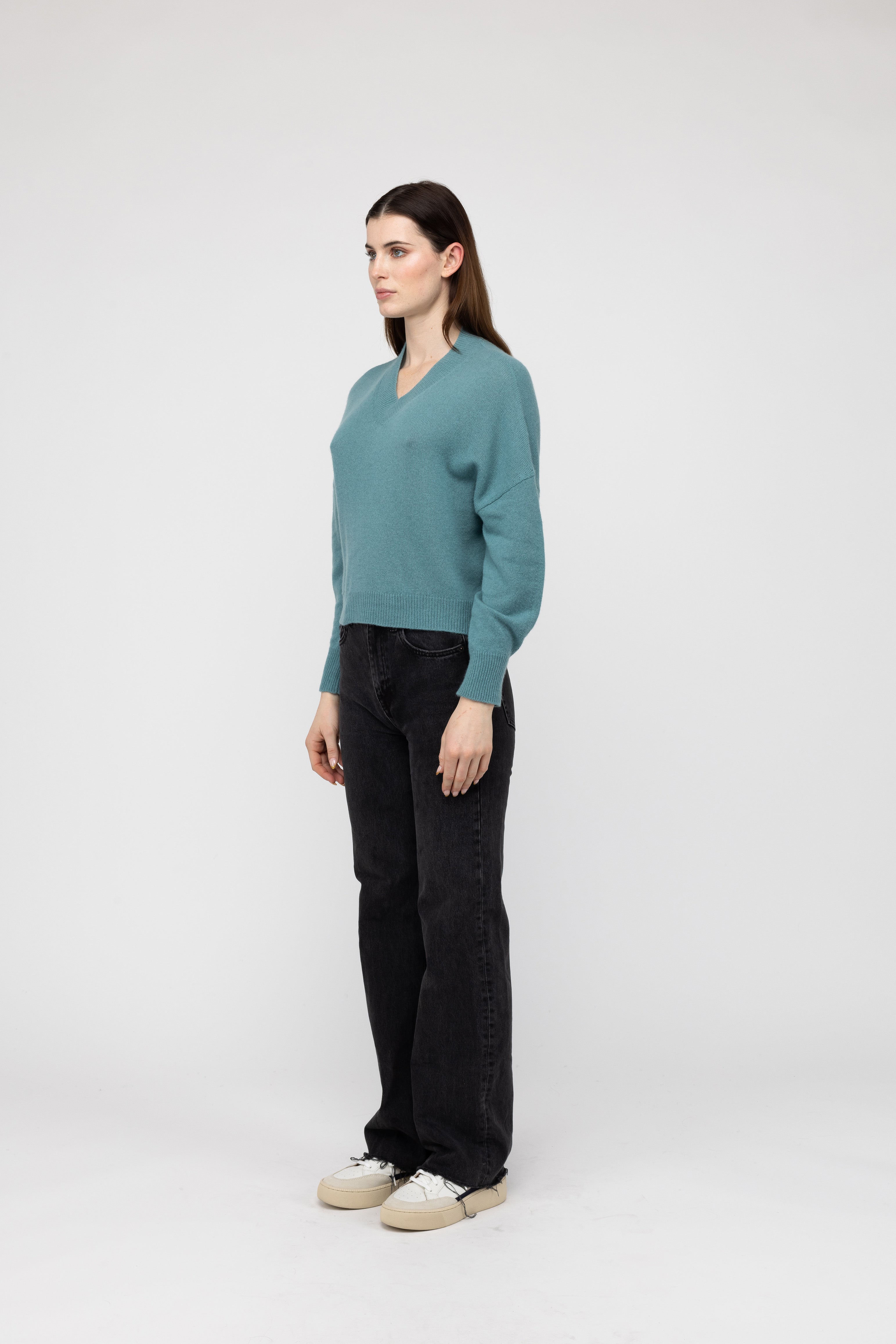 Van Kukil Cashmere Cropped V-Neck Sweater