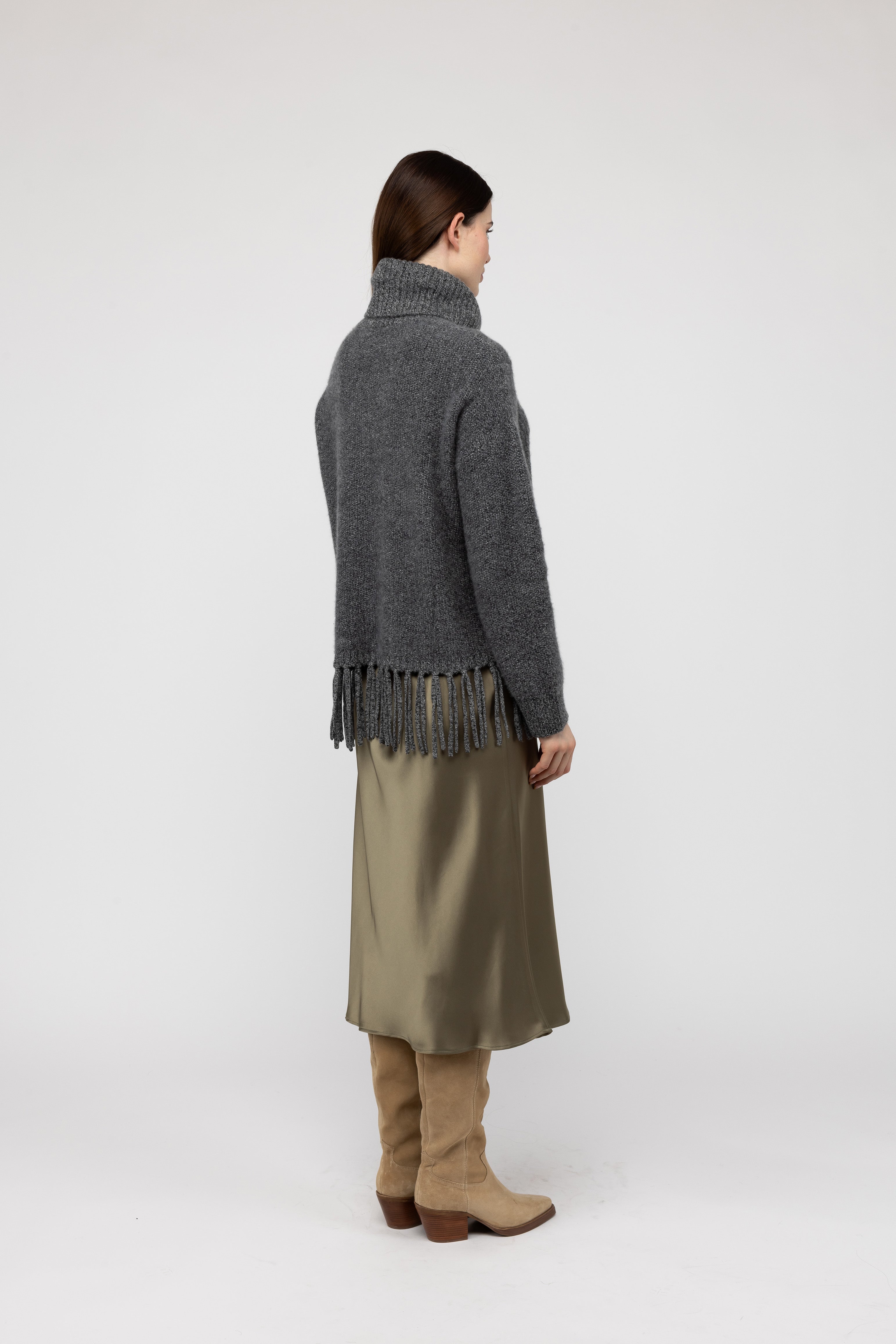Van Kukil Cable Knit Fringe Turtleneck Sweater