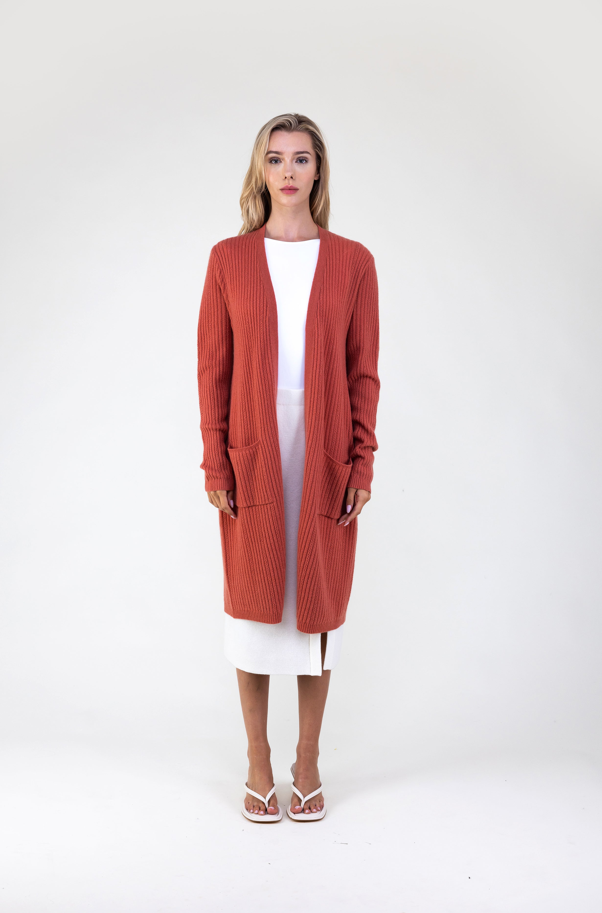 Van Kukil Cashmere Ribbed Long Cardigan