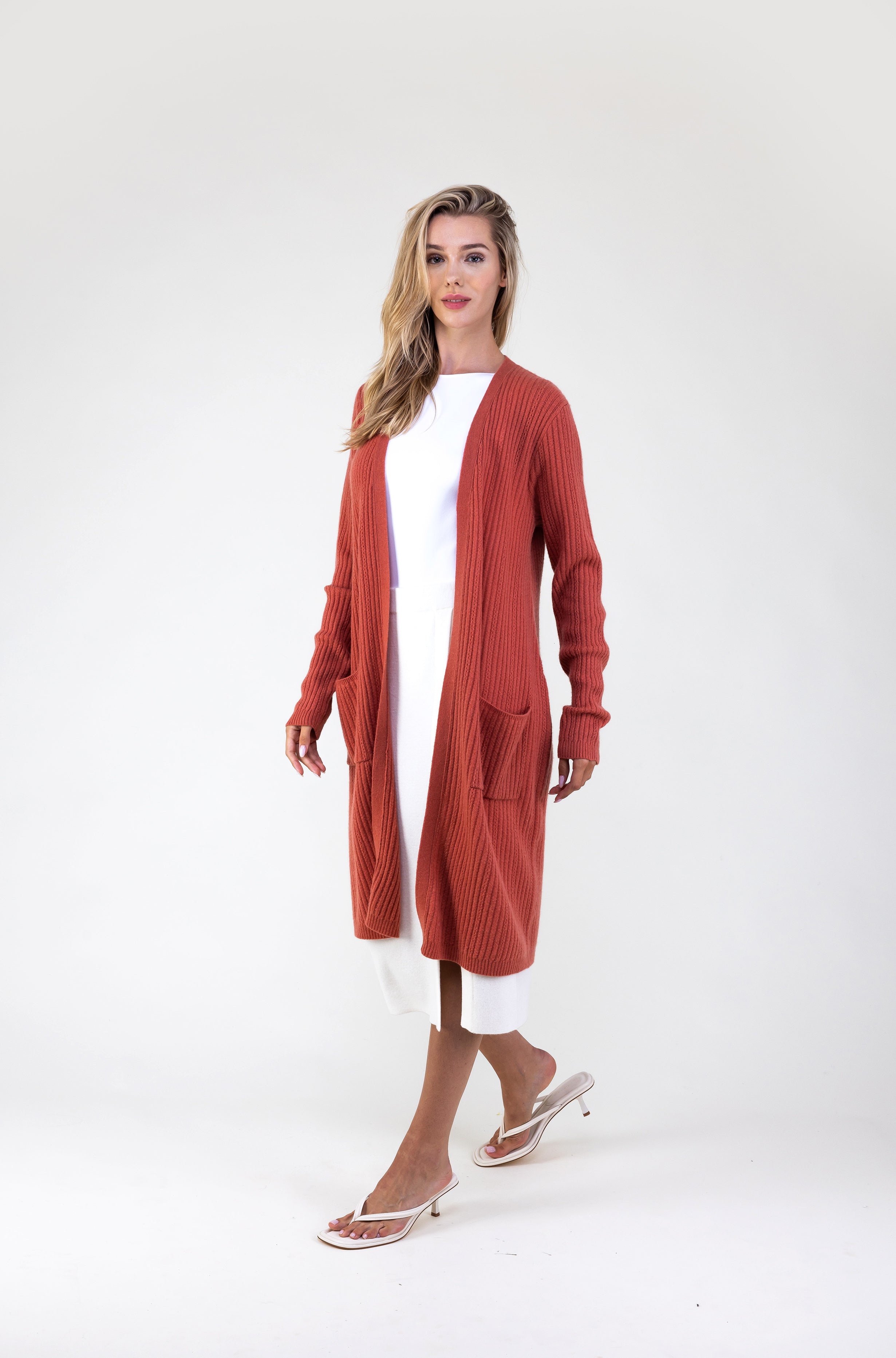 Van Kukil Cashmere Ribbed Long Cardigan