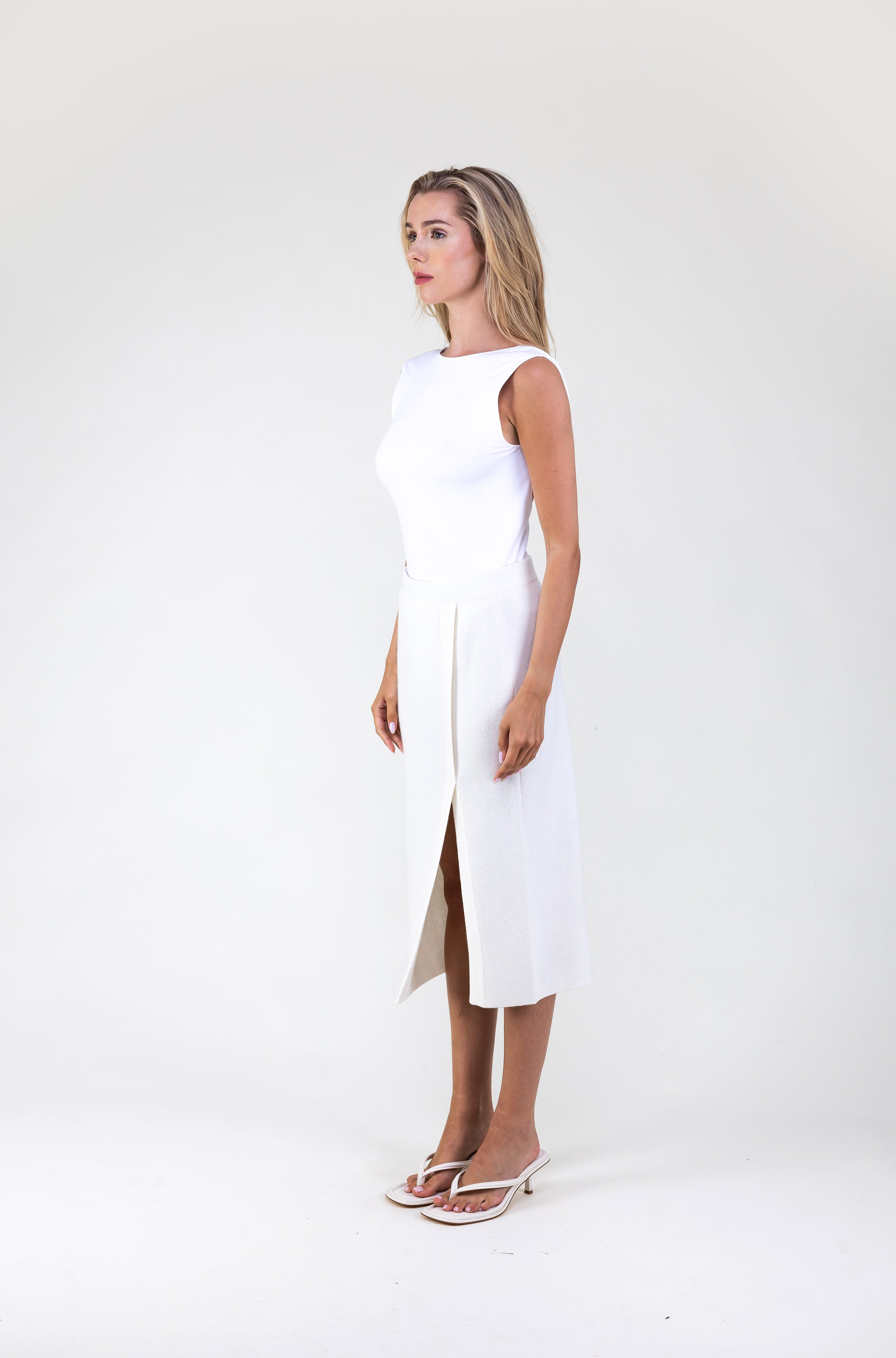 Van Kukil Cashmere Midi Skirt with Front Slit