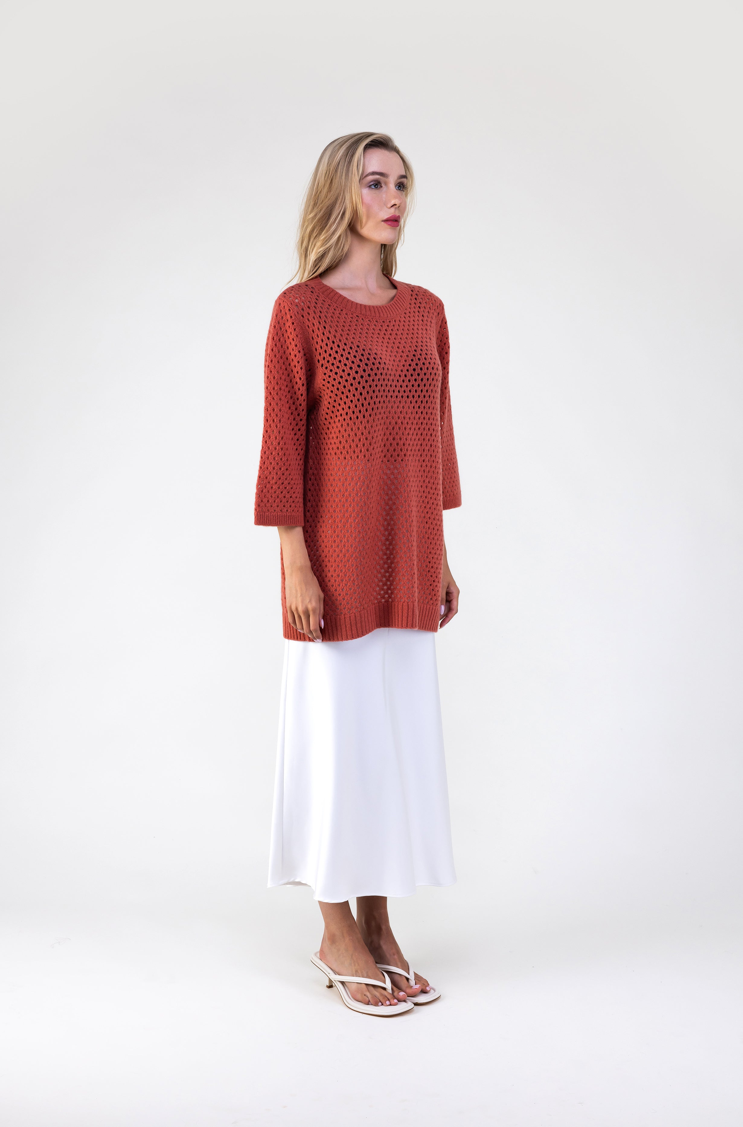 Van Kukil Open-Knit Three-Quarter Sleeve Sweater