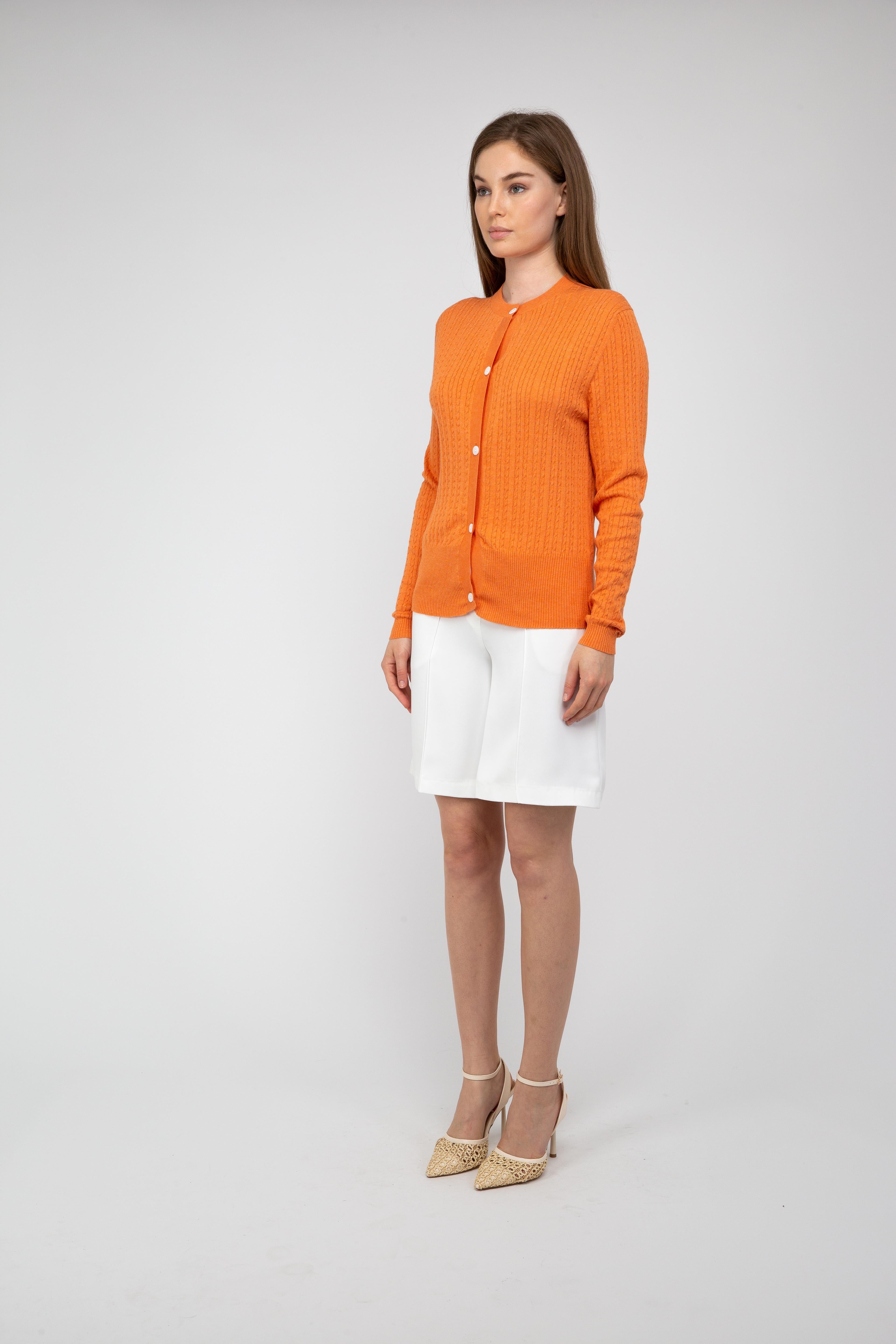 Van Kukil Textured Crew Neck Cardigan