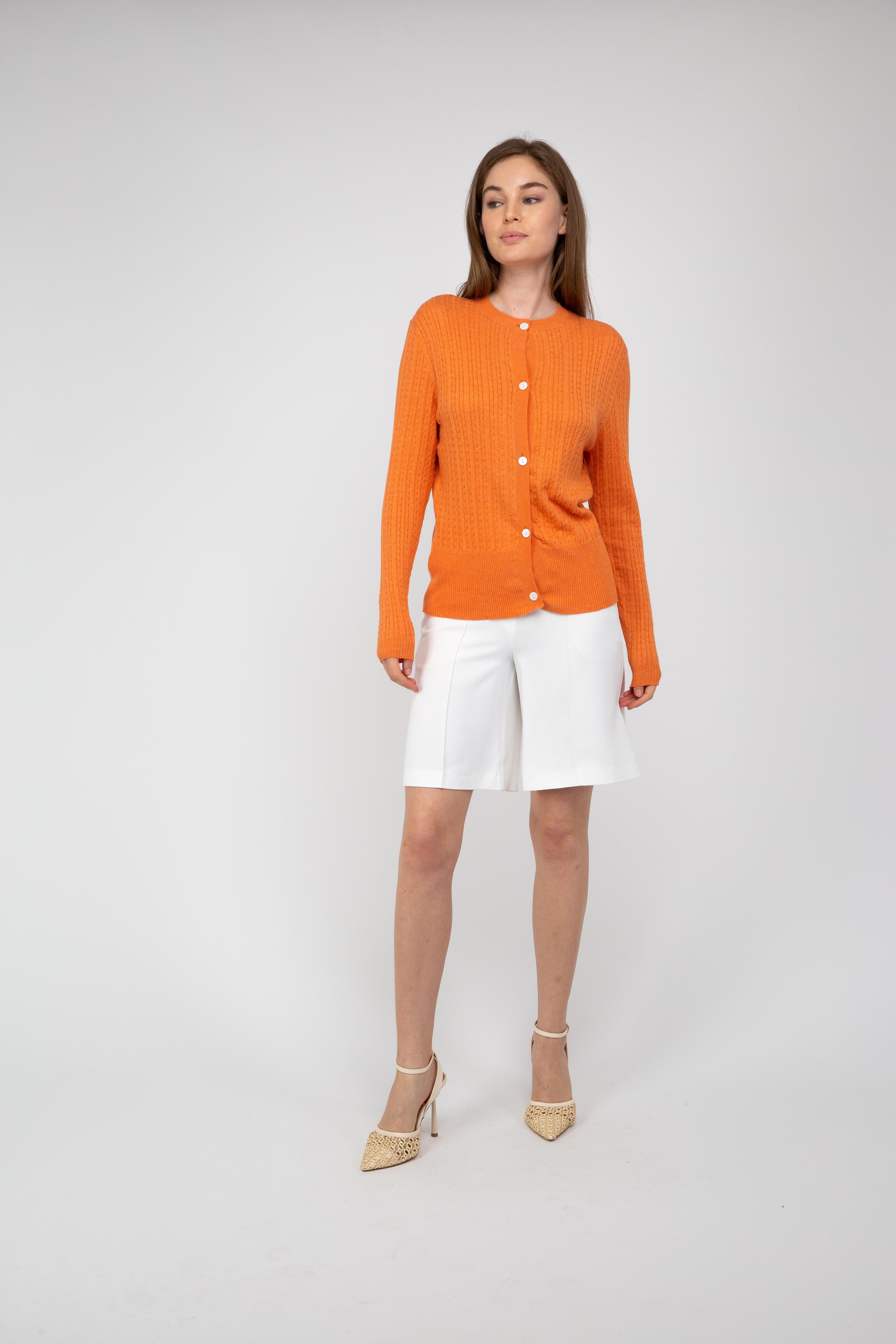 Van Kukil Textured Crew Neck Cardigan