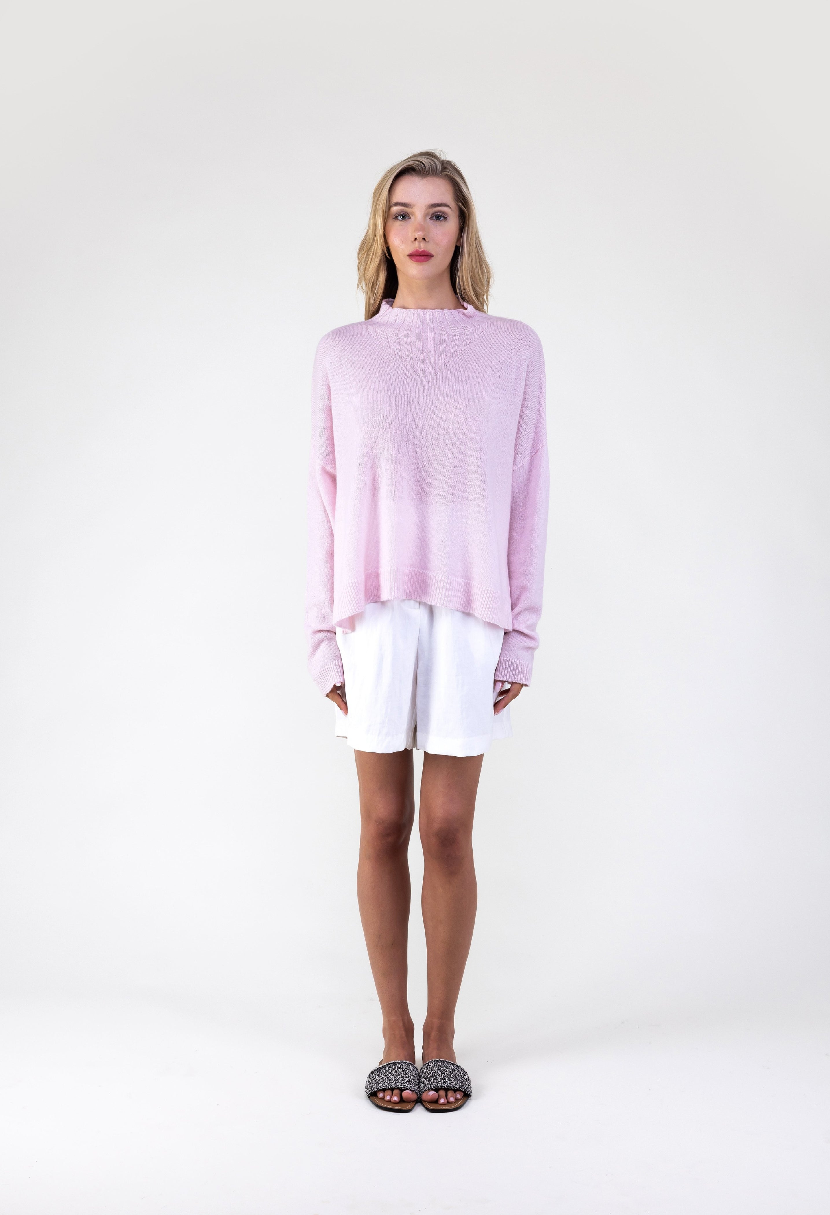 Lightweight Cashmere Mock Neck Sweater