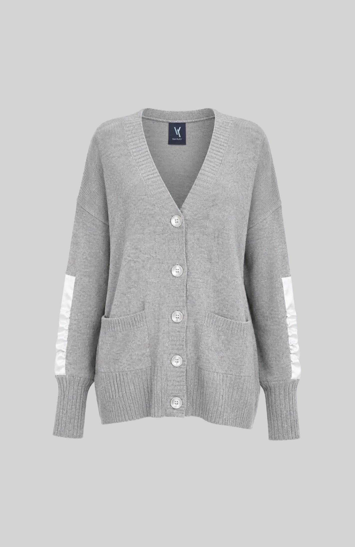VAN KUKIL V NECK CARDIGAN SILK PATCH