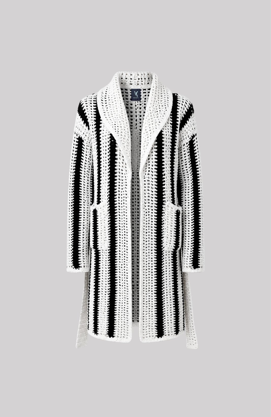 Striped Crochet Belted Coat