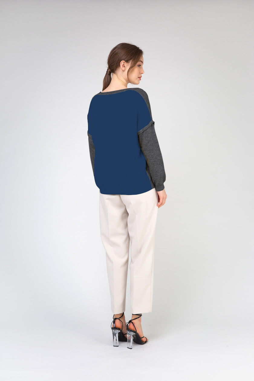 VAN KUKIL ROUND NECK DOUBLE COLOUR JUMPER