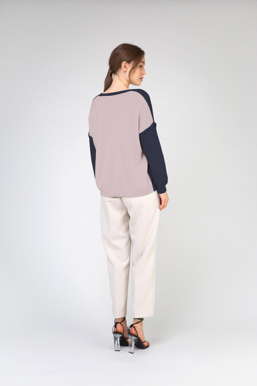 VAN KUKIL ROUND NECK DOUBLE COLOUR JUMPER