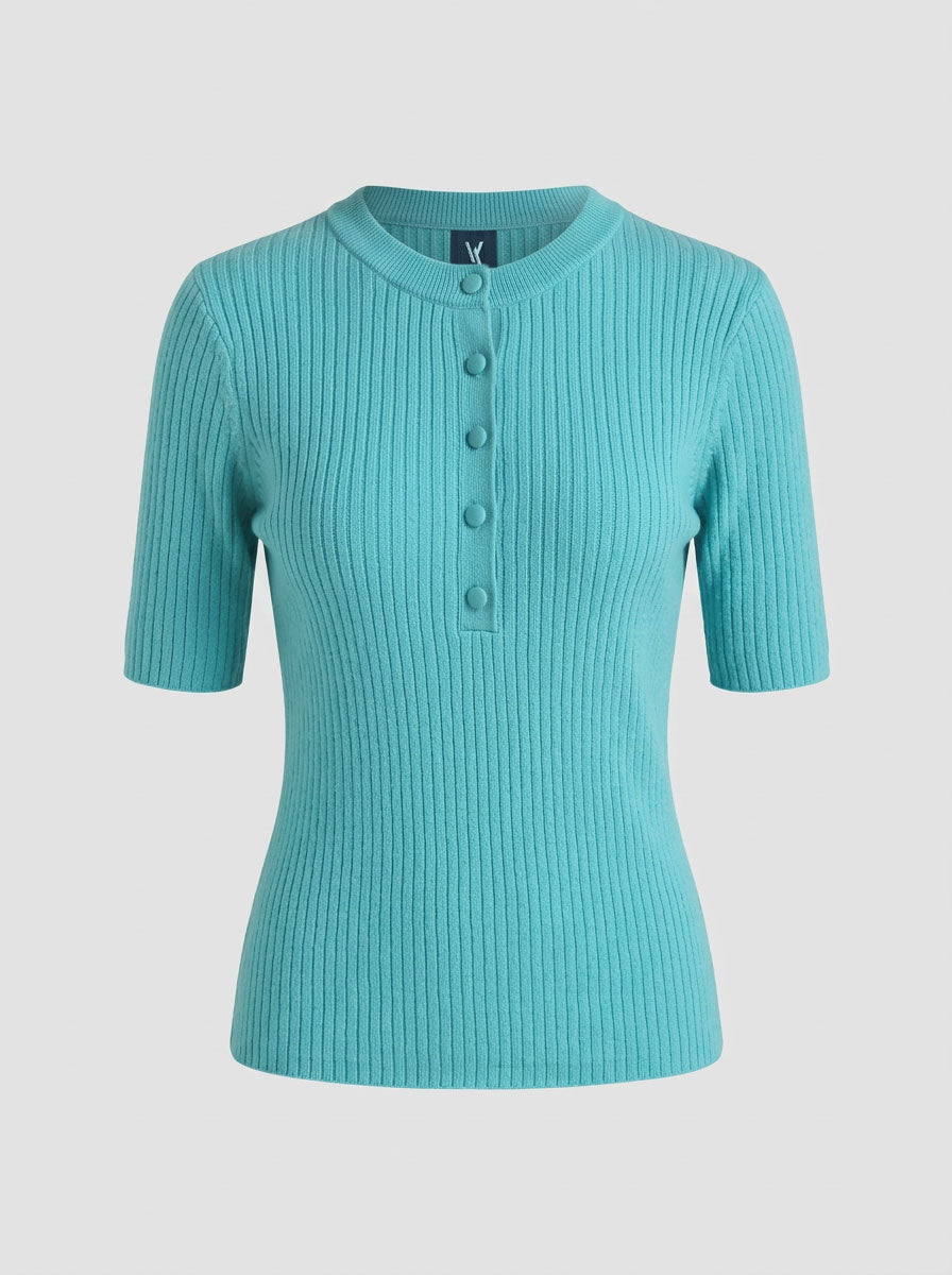 Van Kukil 100% Cashmere Ribbed Henley Sweater