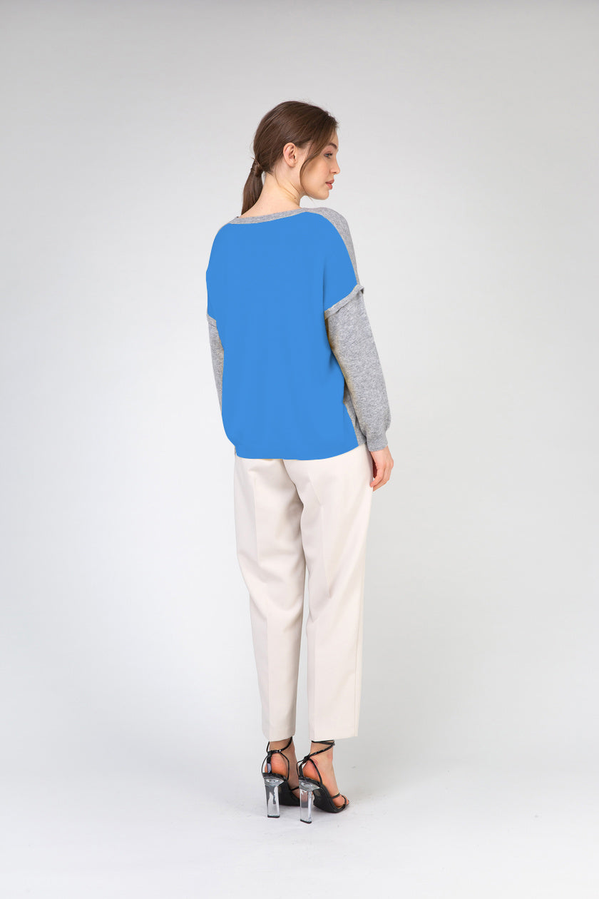 VAN KUKIL ROUND NECK DOUBLE COLOUR JUMPER