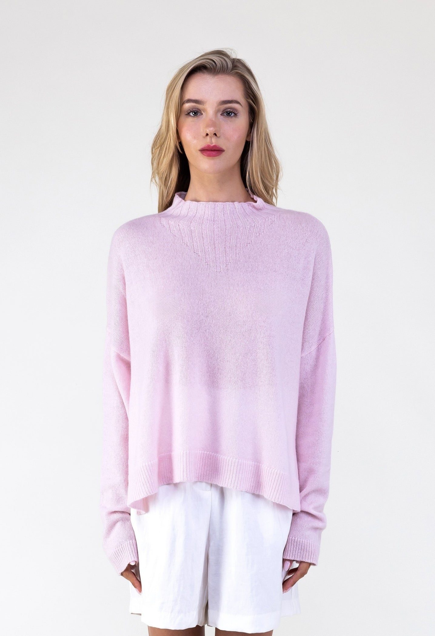 Lightweight Cashmere Mock Neck Sweater