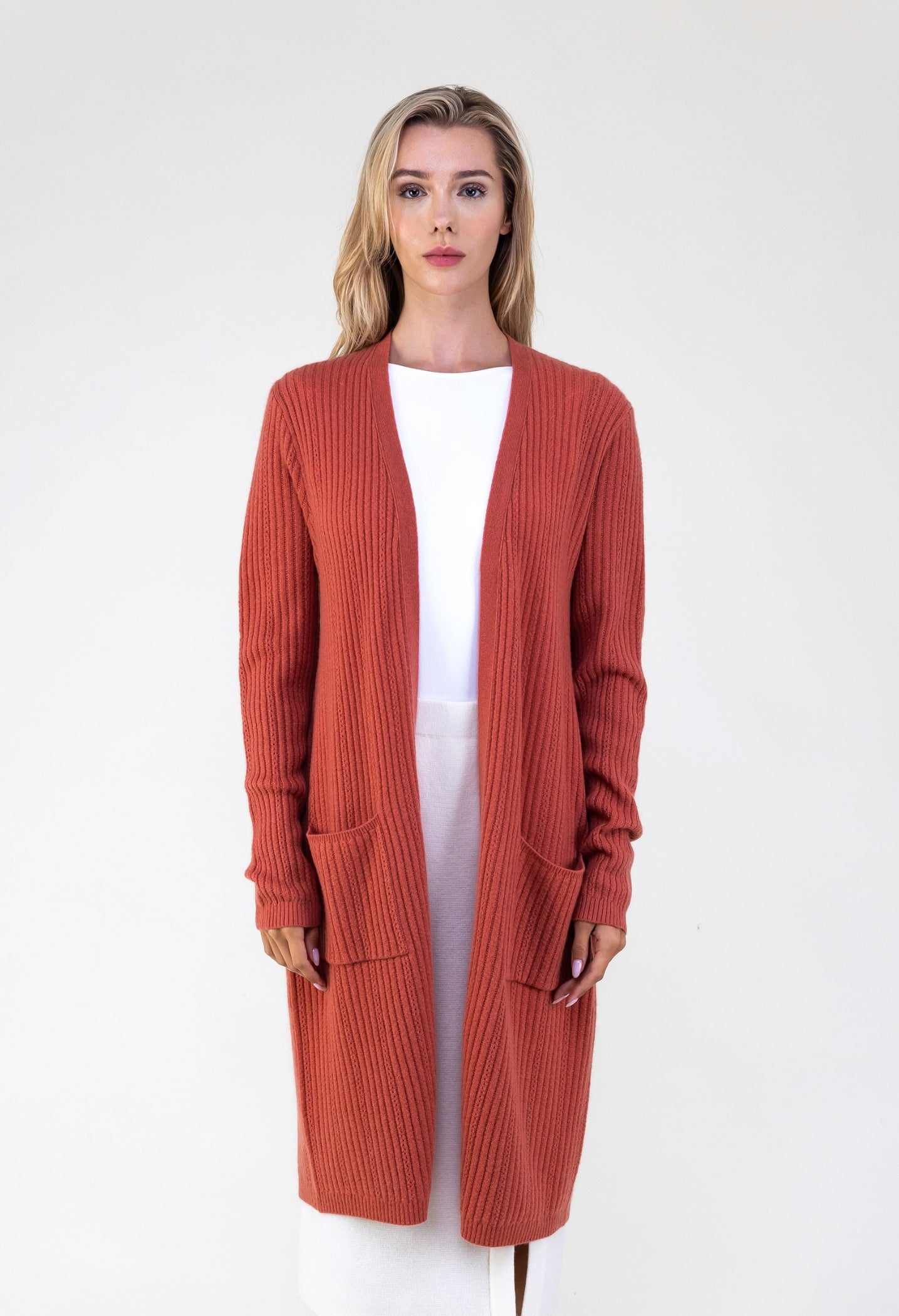 Van Kukil Cashmere Ribbed Long Cardigan