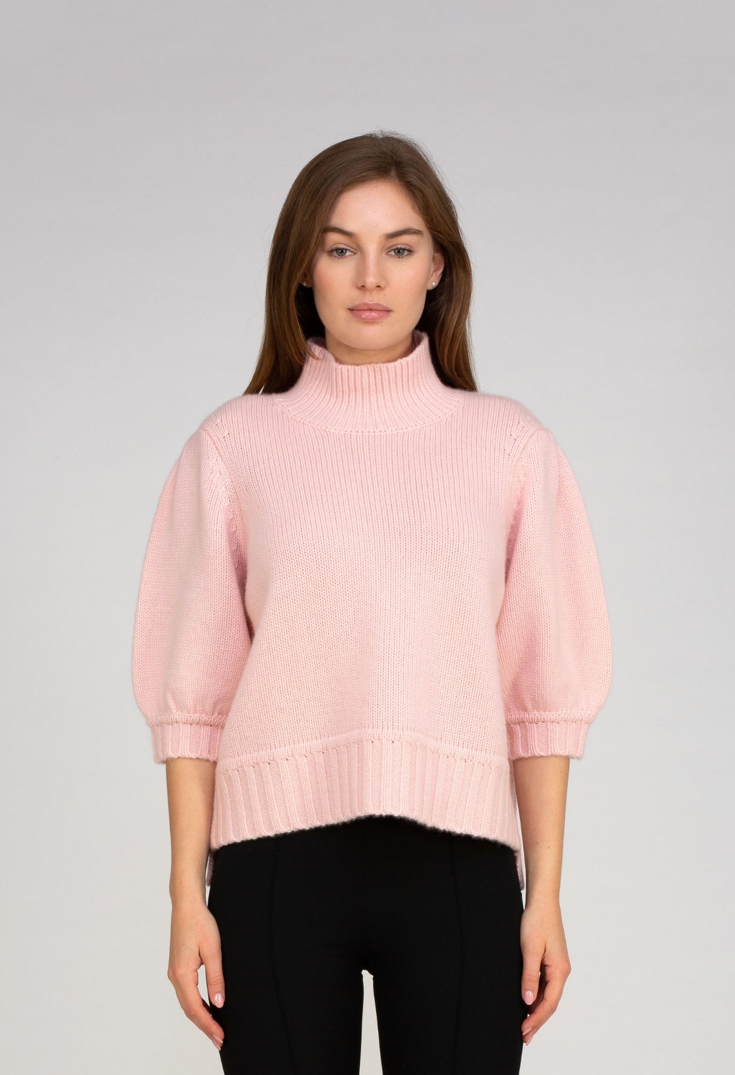 Van Kukil Cashmere Puff Sleeve Mock Neck Sweater