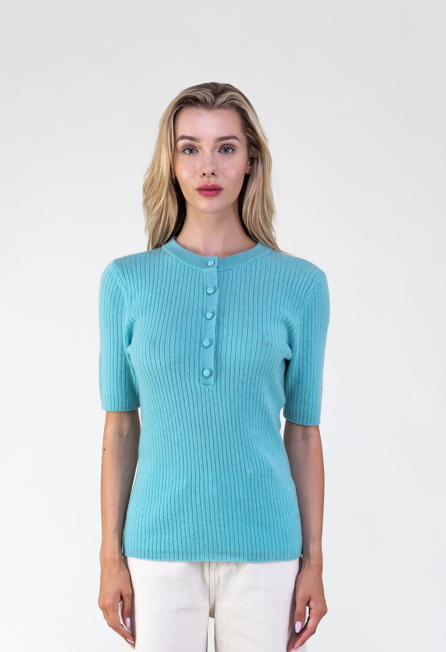 Van Kukil 100% Cashmere Ribbed Henley Sweater