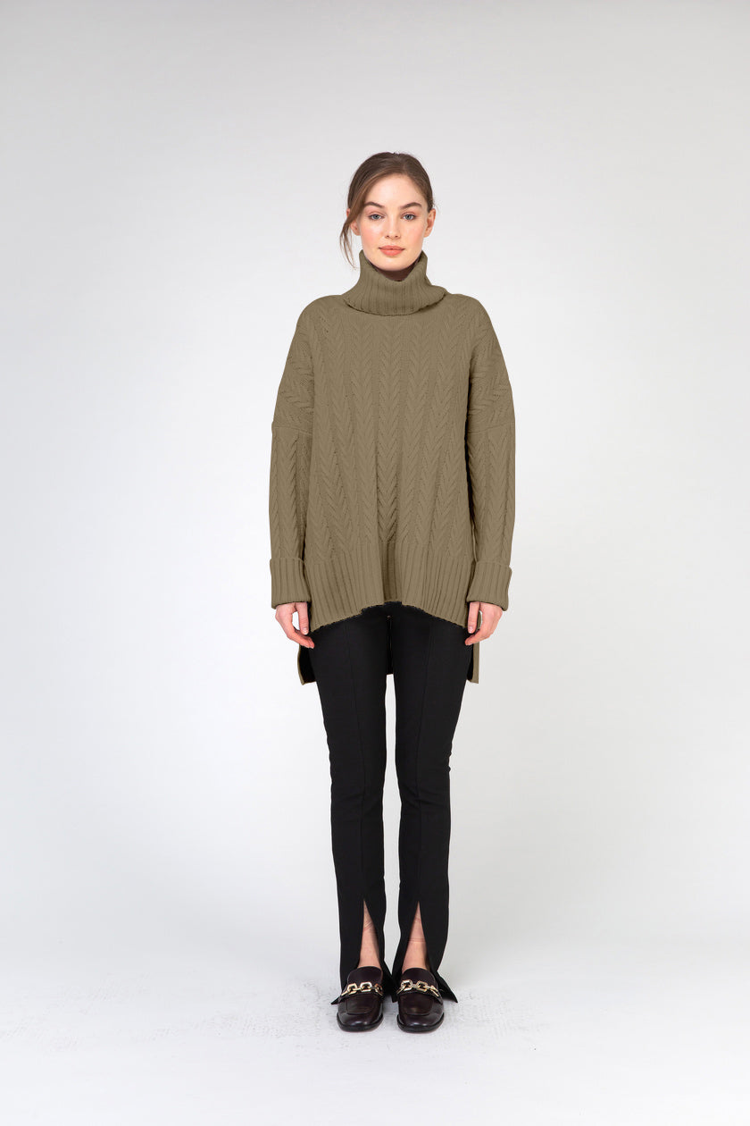 VAN KUKIL ROLL NECK CABLE KNIT JUMPER