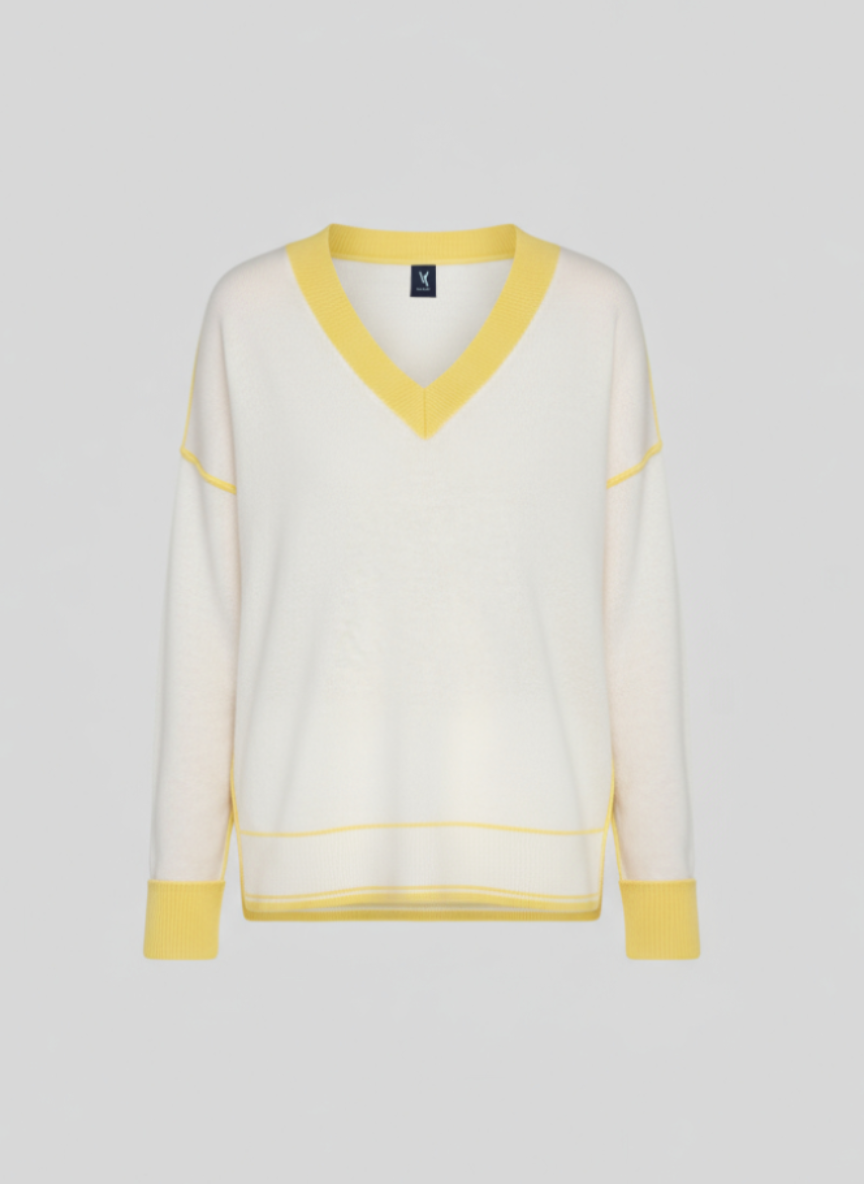 v neck cashmere sweater women contrast trim front view
