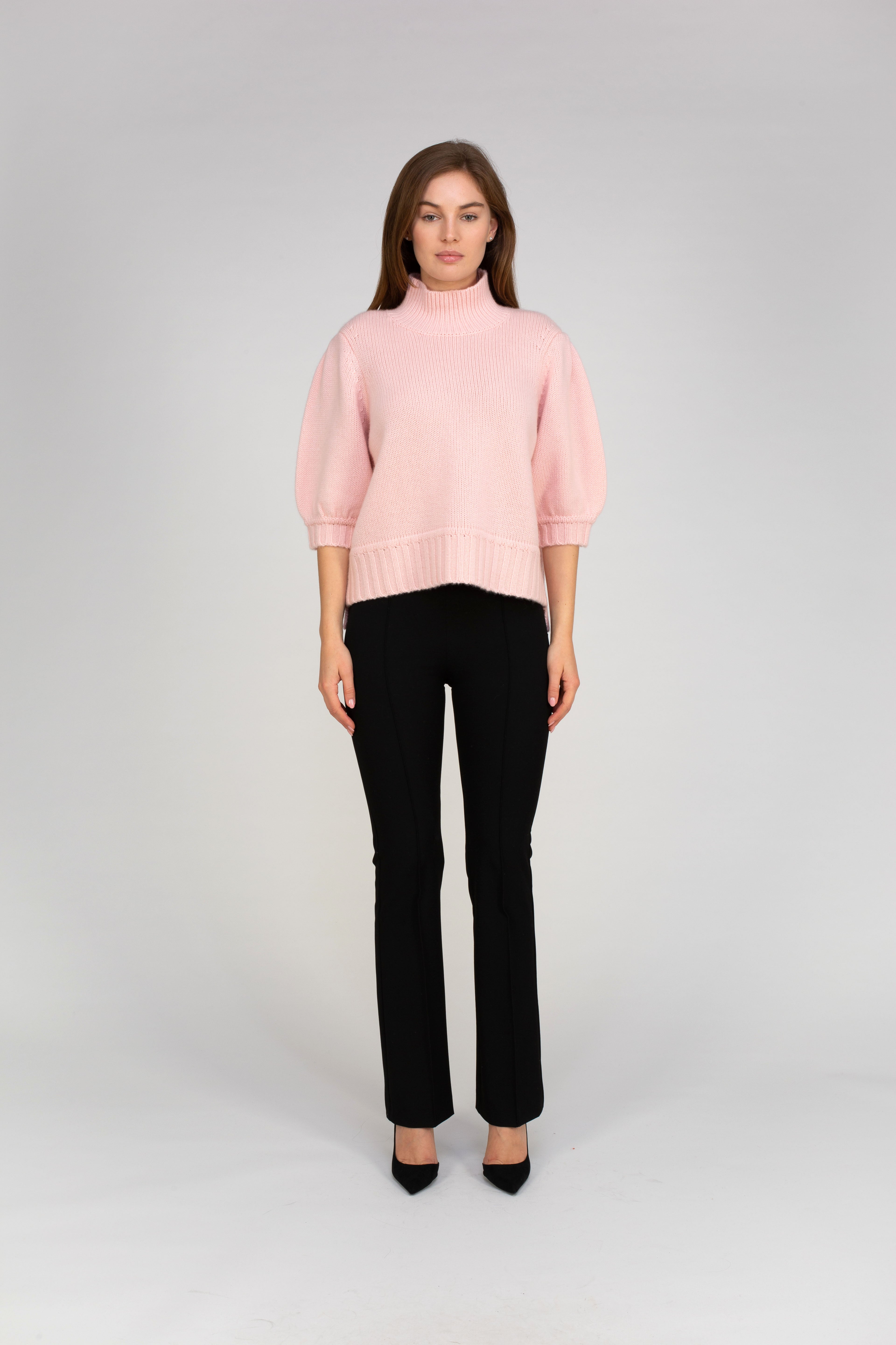Van Kukil  Cashmere Puff Sleeve Mock Neck Sweater