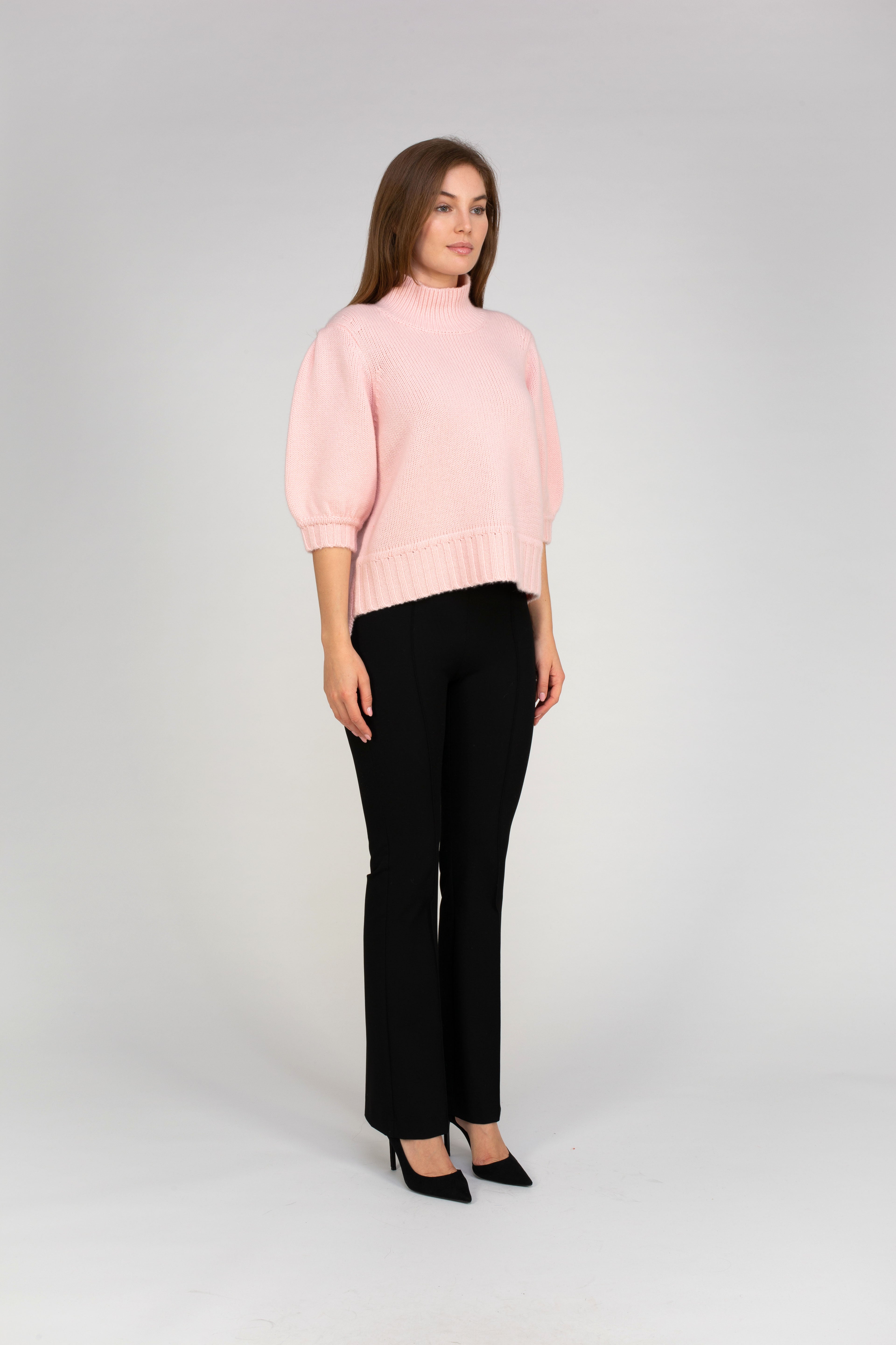 Van Kukil  Cashmere Puff Sleeve Mock Neck Sweater