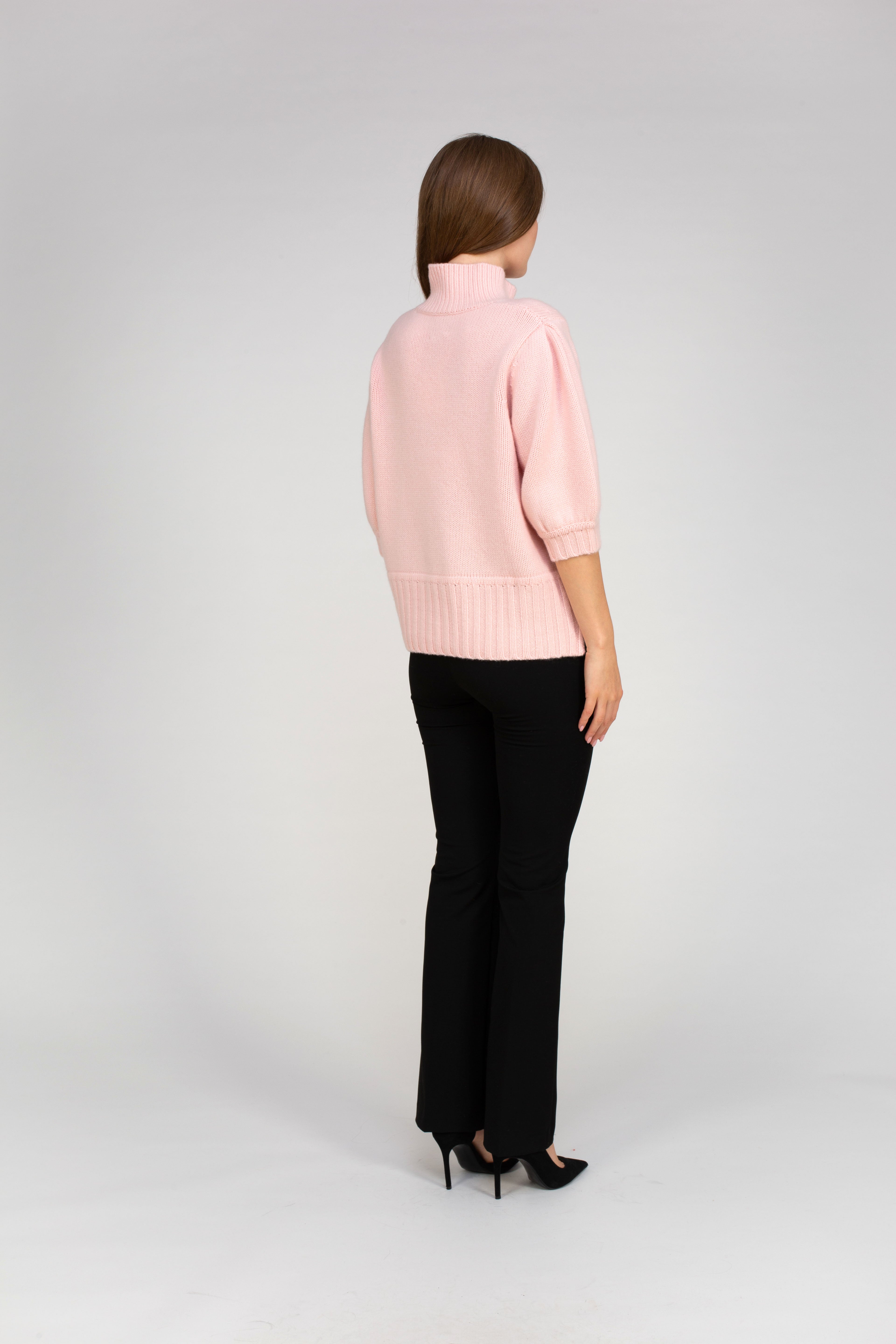 Van Kukil  Cashmere Puff Sleeve Mock Neck Sweater