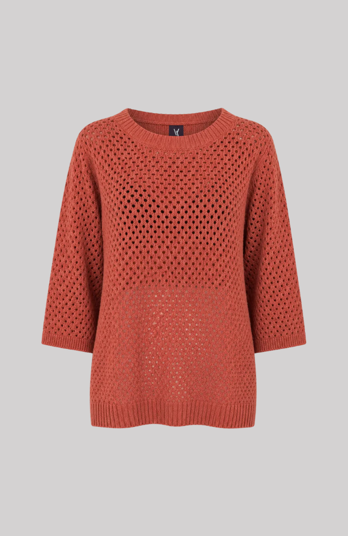 Open-Knit Three-Quarter Sleeve Sweater