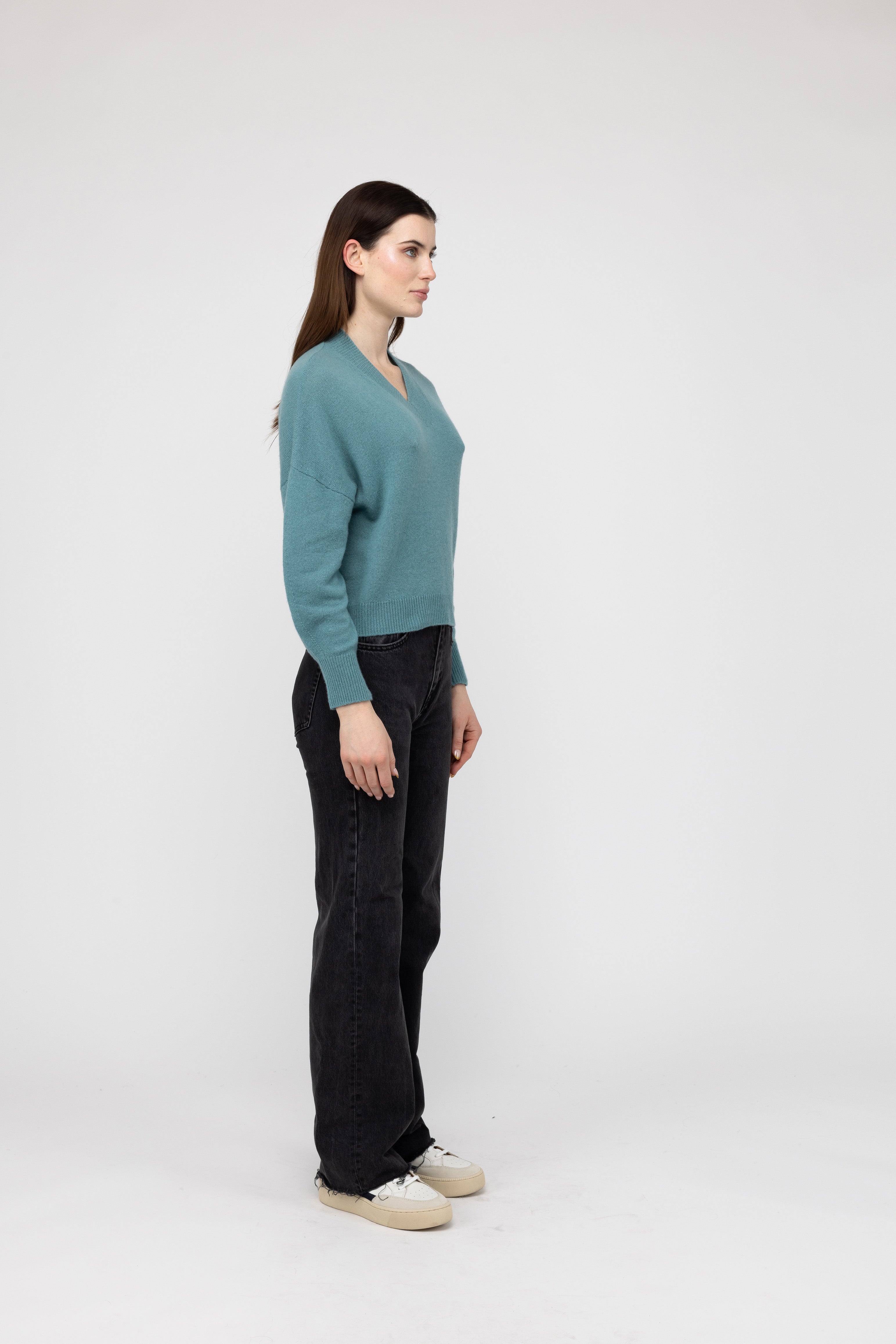 Van Kukil Cashmere Cropped V-Neck Sweater