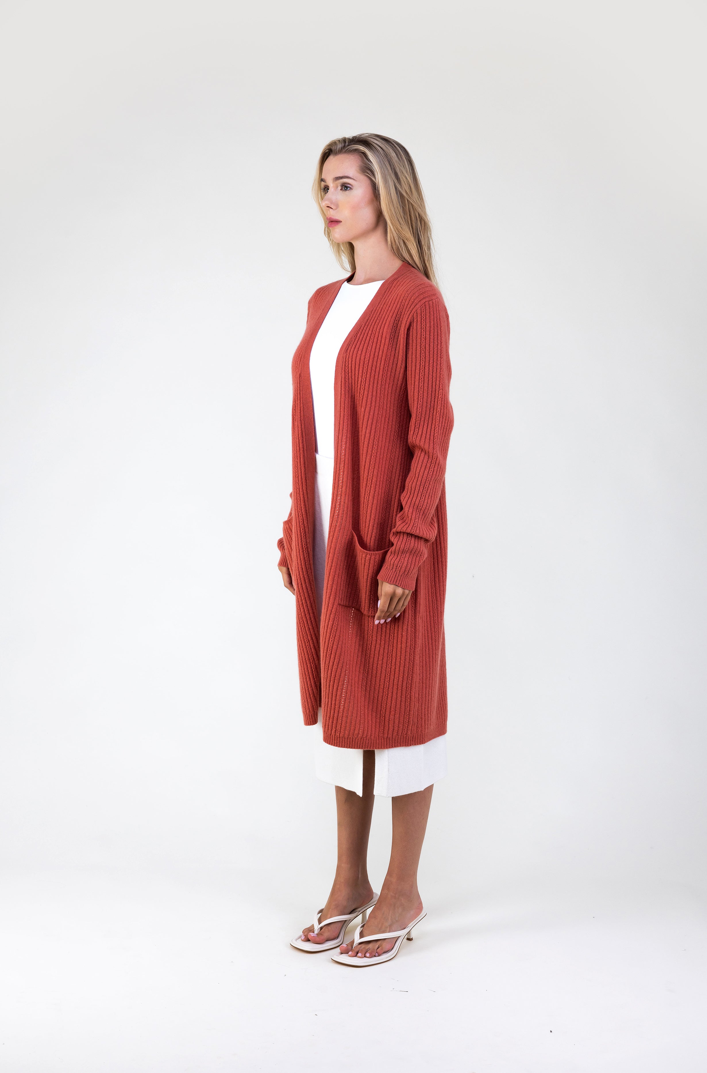 Van Kukil Cashmere Ribbed Long Cardigan