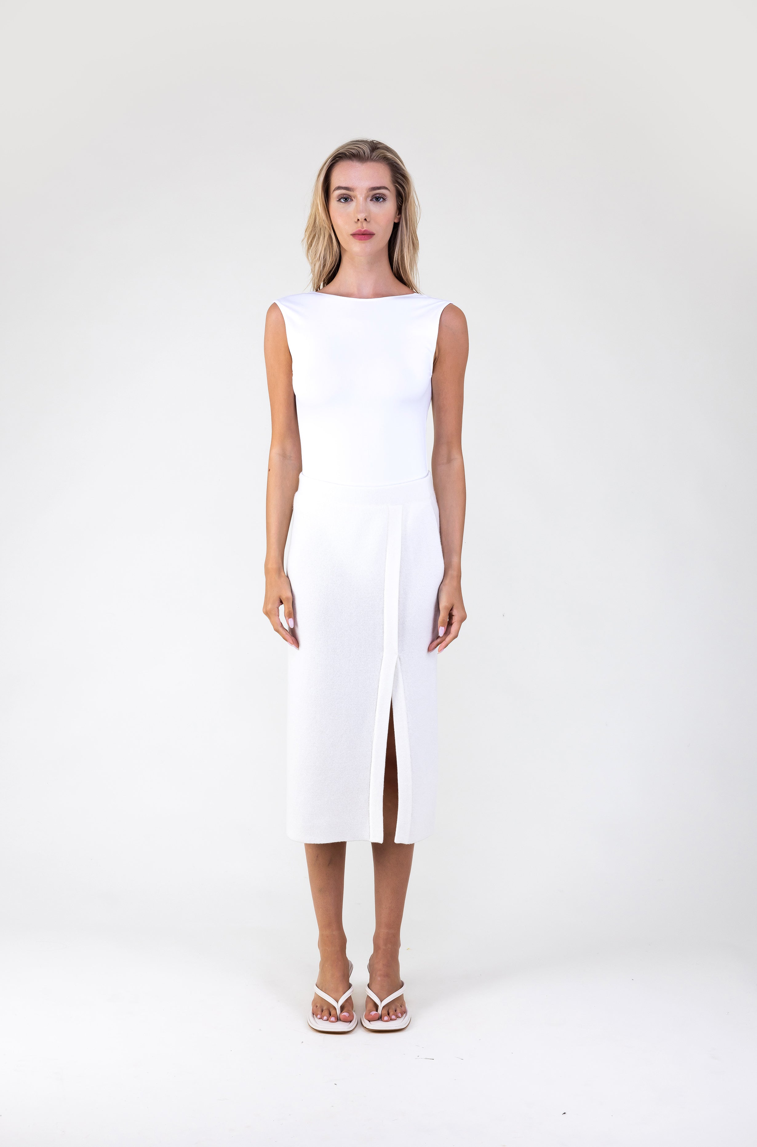 Van Kukil  Cashmere Midi Skirt with Front Slit