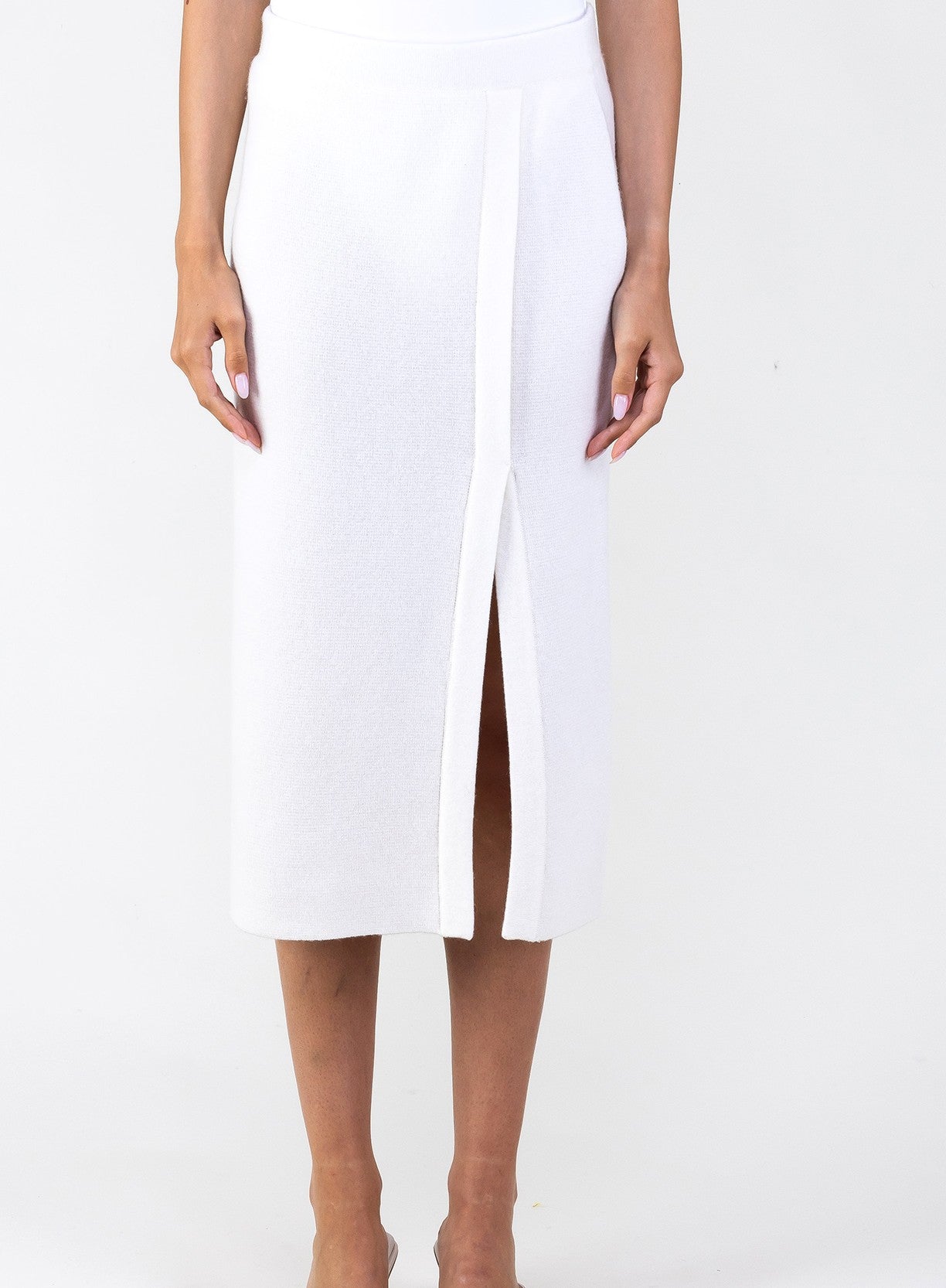 Van Kukil  Cashmere Midi Skirt with Front Slit
