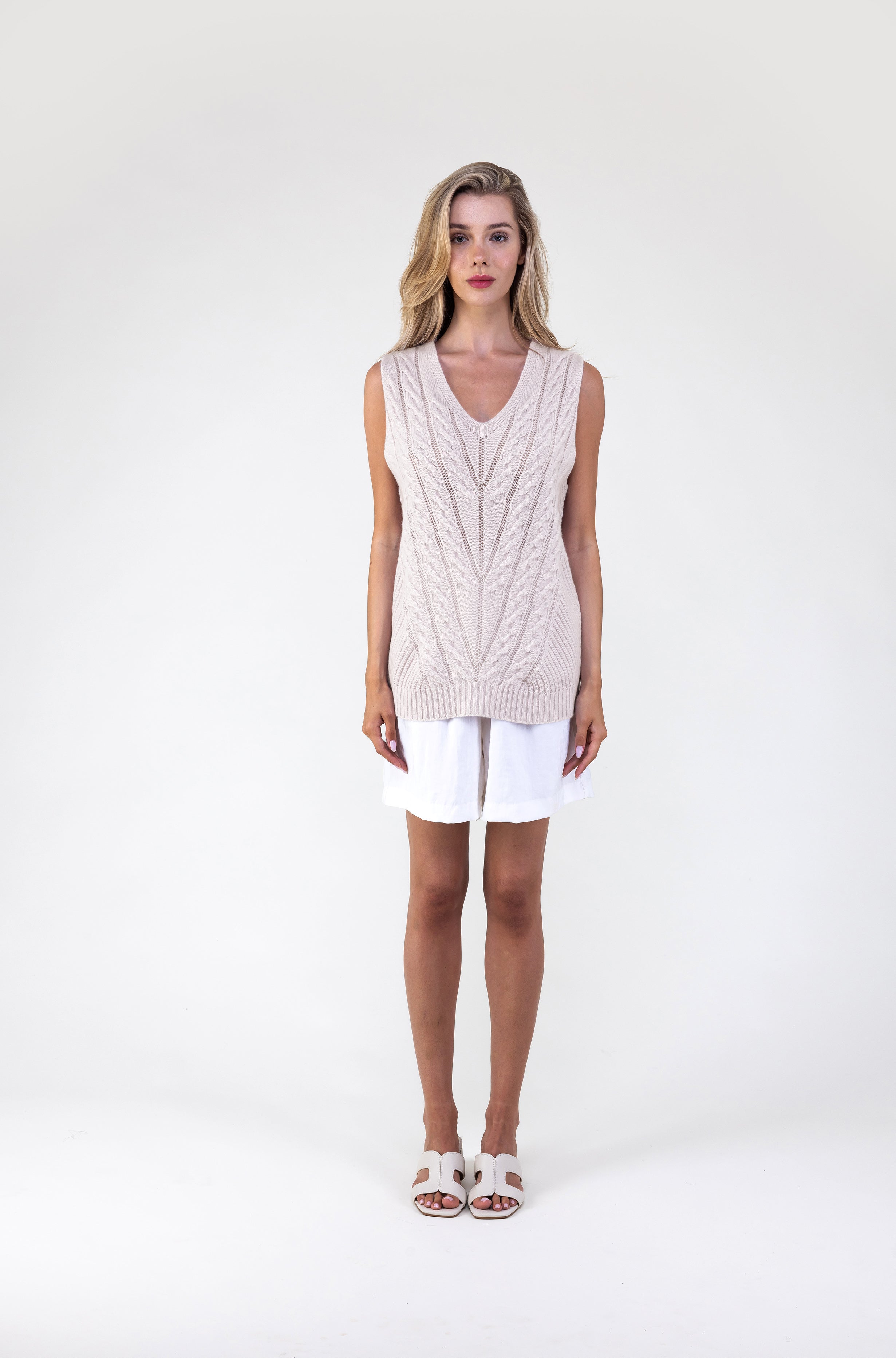 Cashmere Cable Knit Sleeveless Tunic