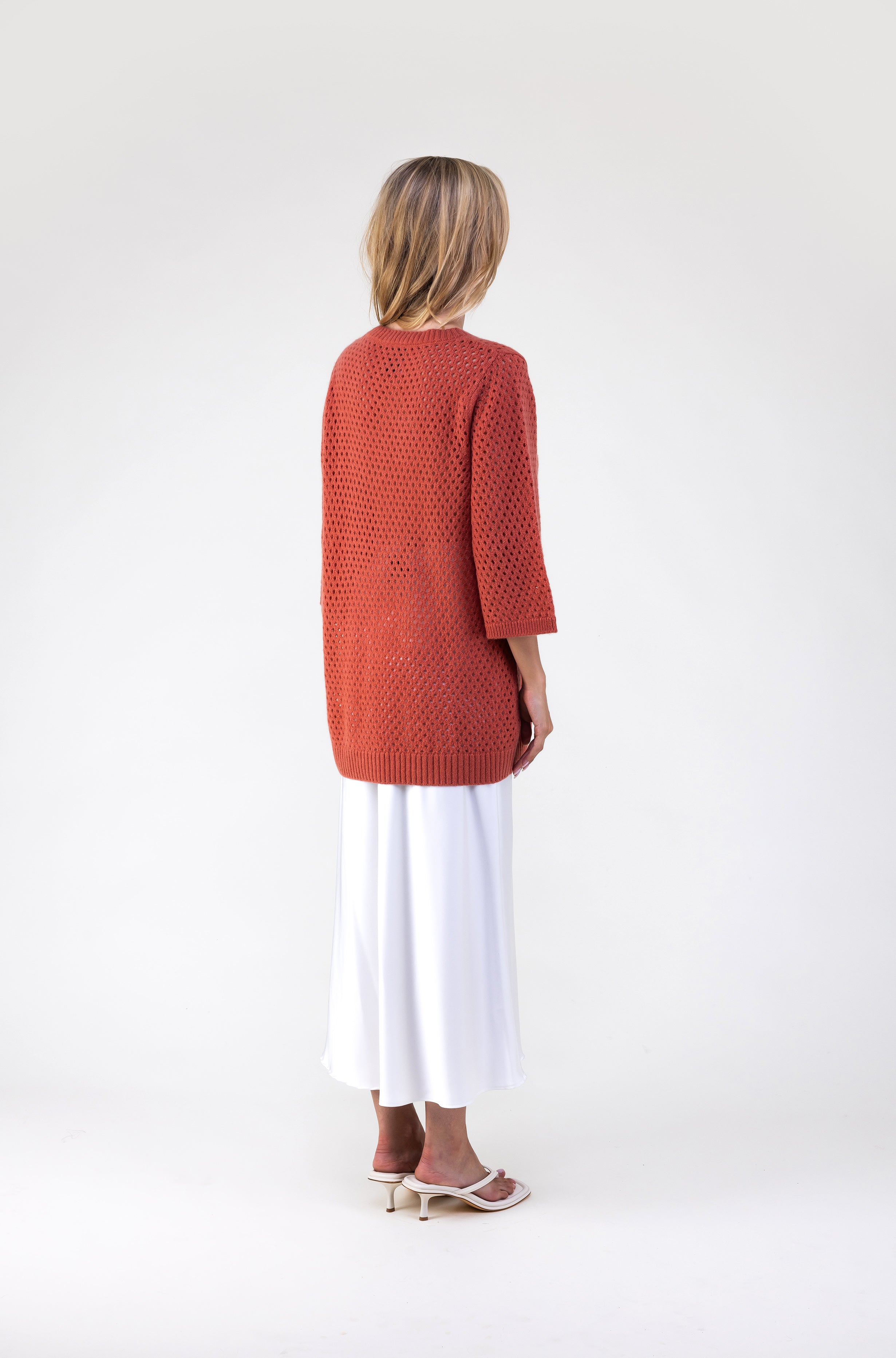 Van Kukil Open-Knit Three-Quarter Sleeve Sweater