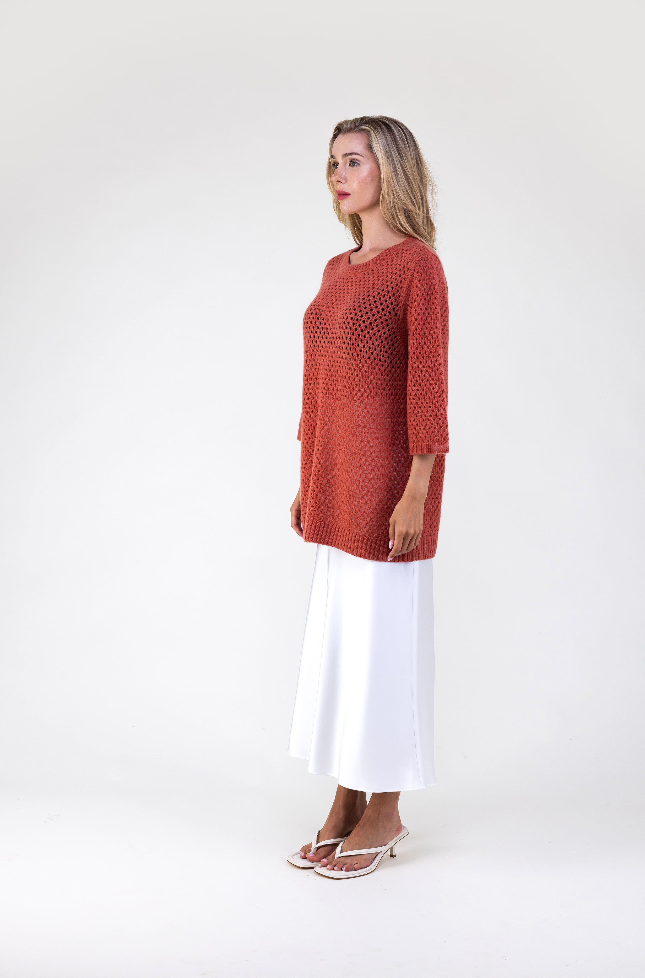 Van Kukil Open-Knit Three-Quarter Sleeve Sweater