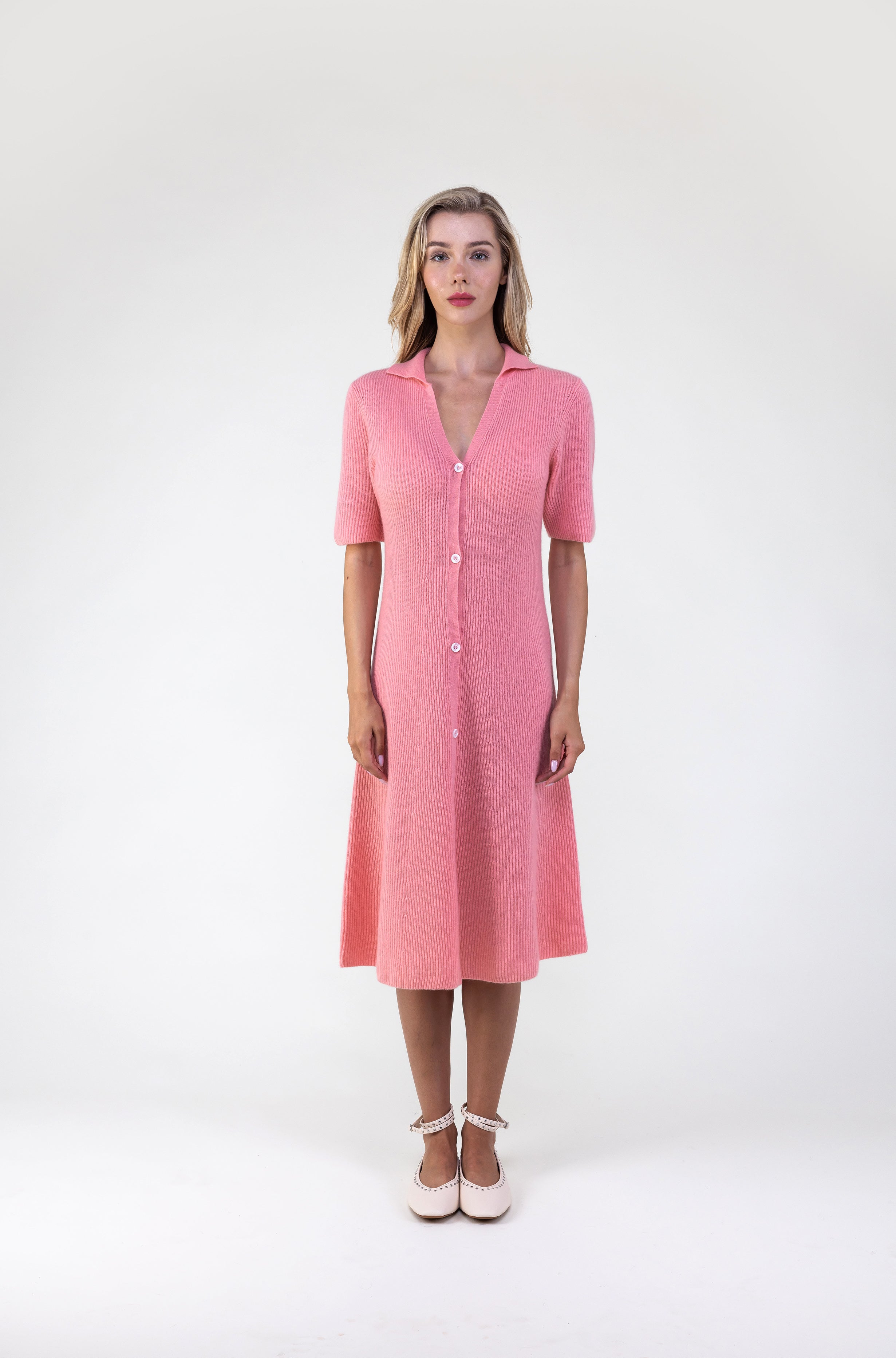 Van Kukil Cashmere Ribbed Button-Down Midi Dress