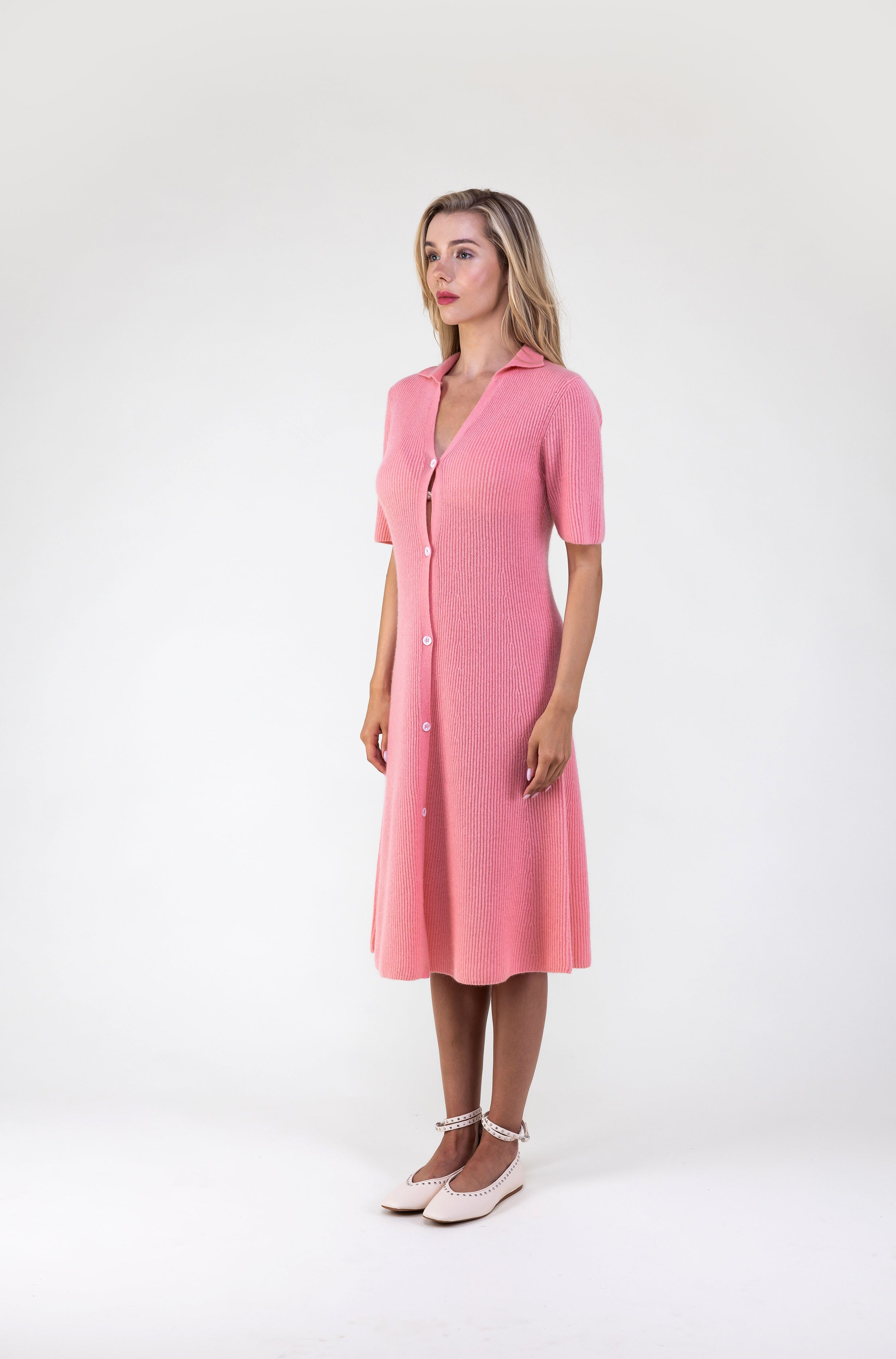 Van Kukil Cashmere Ribbed Button-Down Midi Dress
