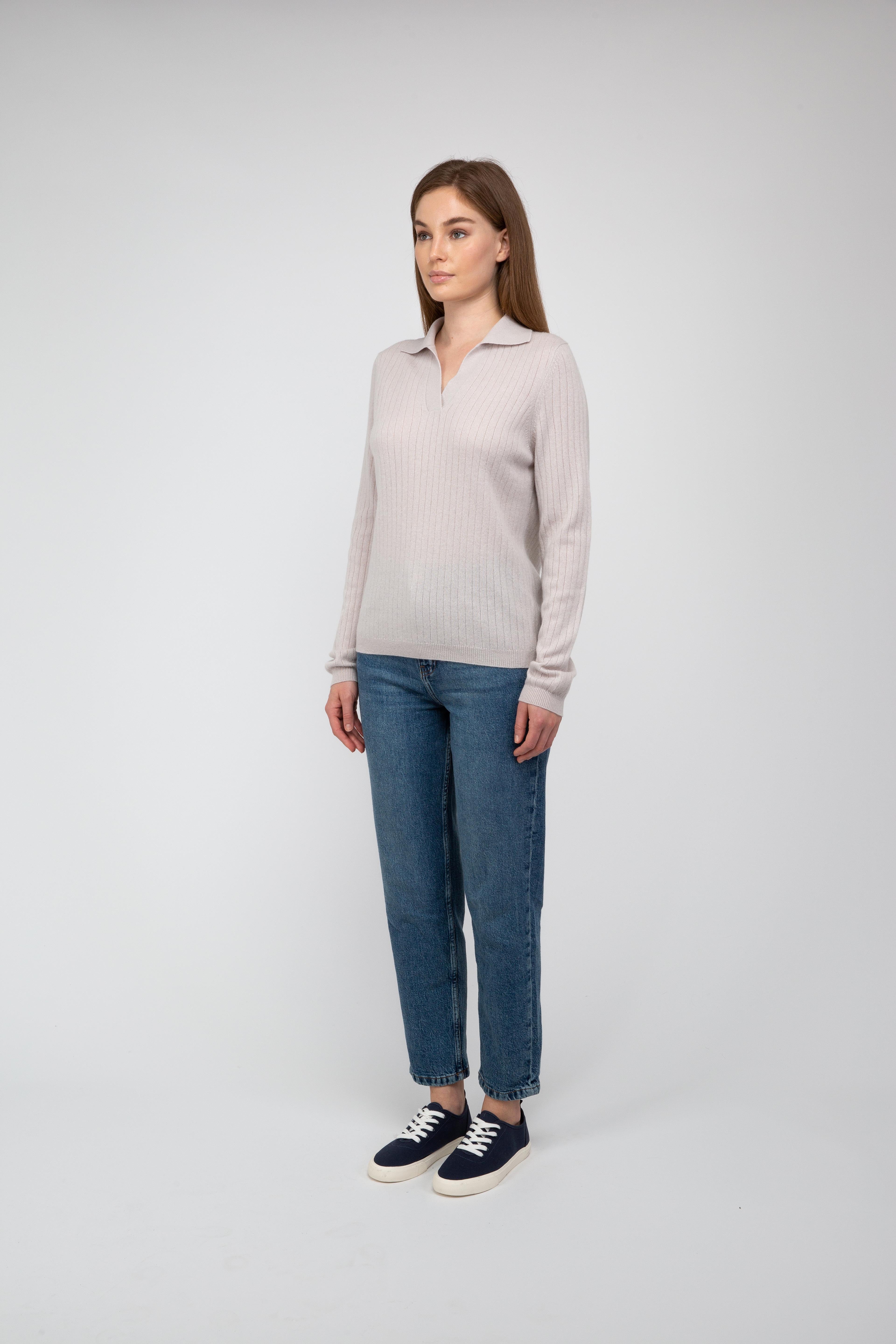 Van Kukil  Ribbed Cashmere Polo Sweater