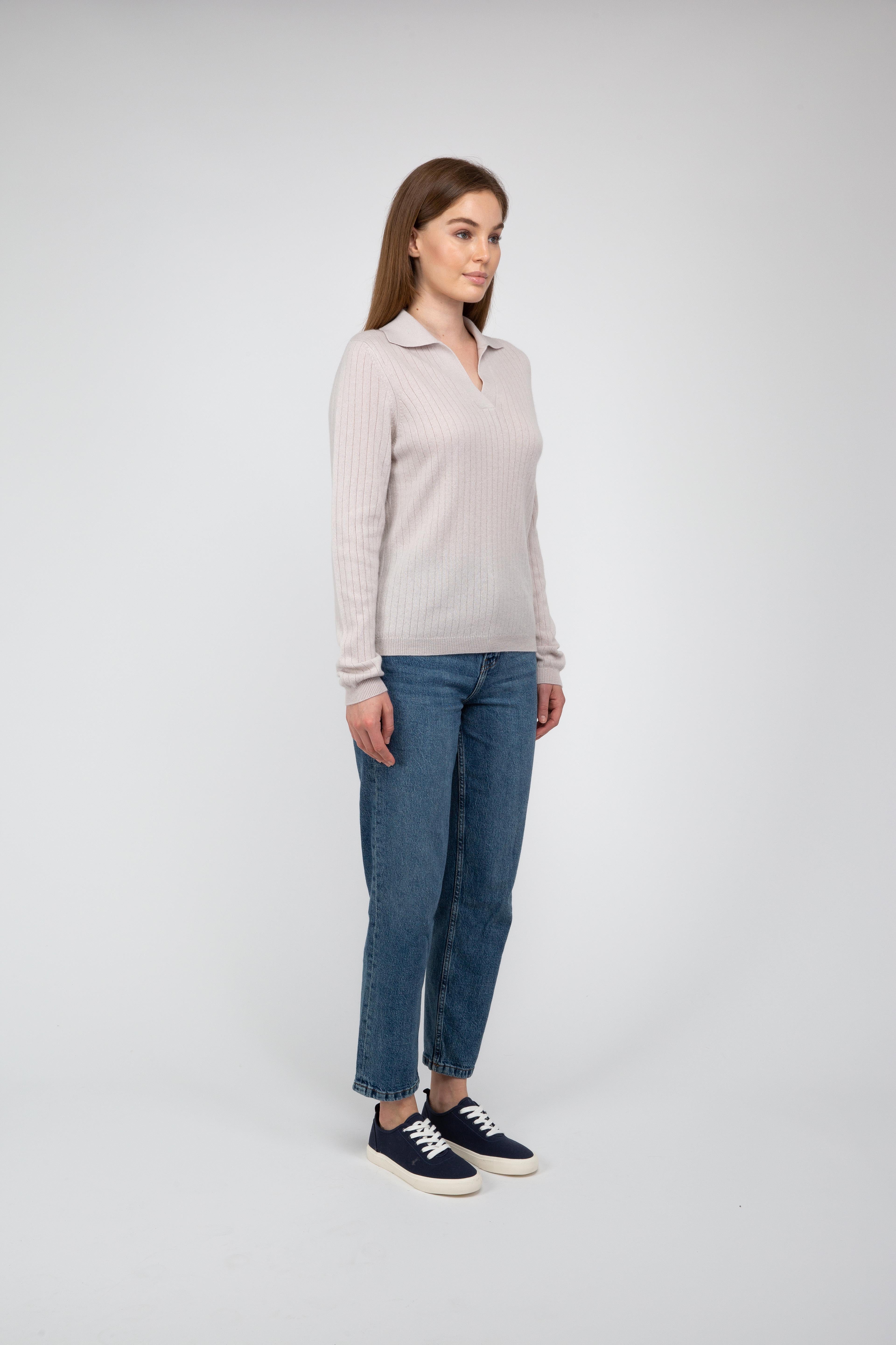 Van Kukil  Ribbed Cashmere Polo Sweater