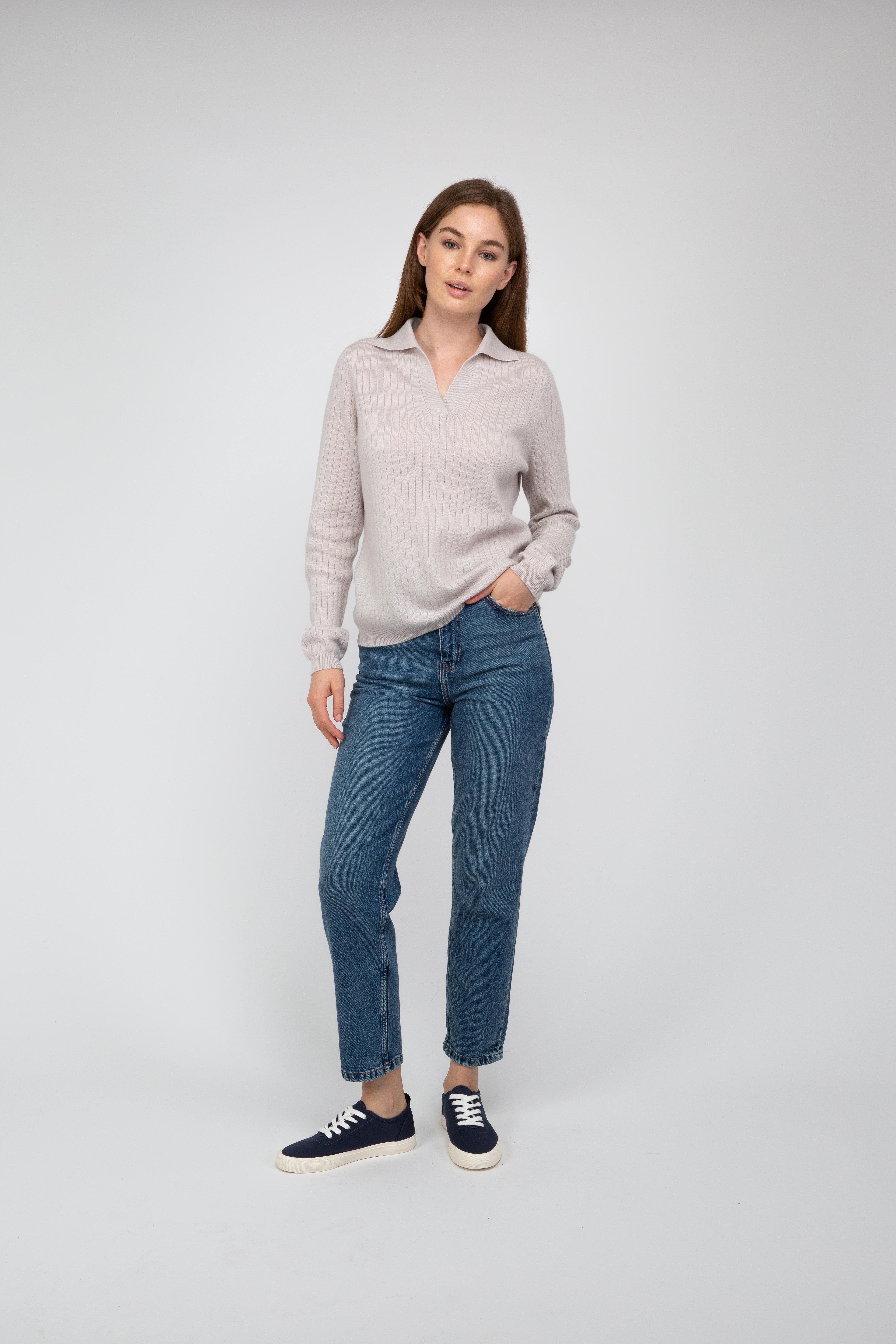 Van Kukil  Ribbed Cashmere Polo Sweater
