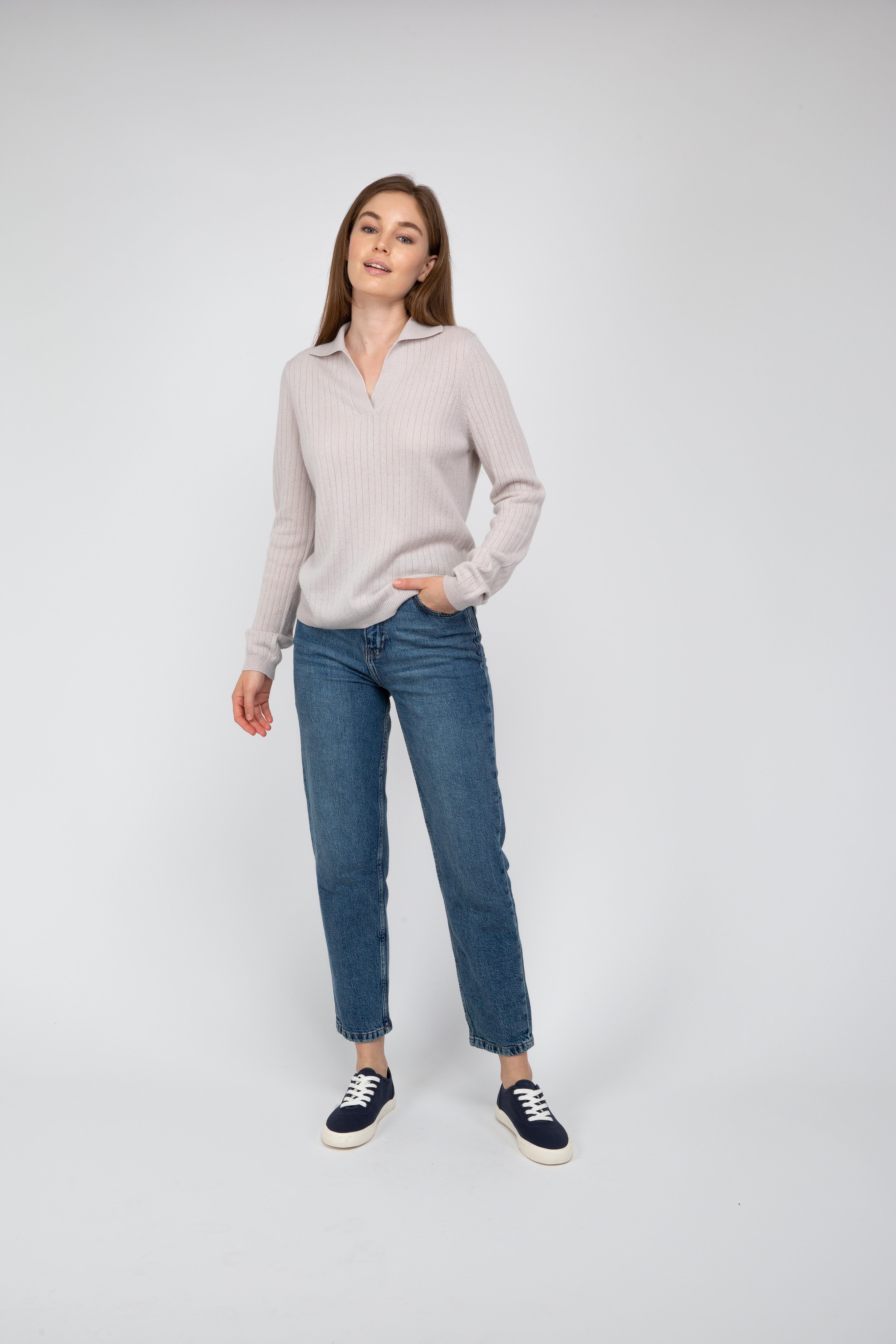Van Kukil  Ribbed Cashmere Polo Sweater