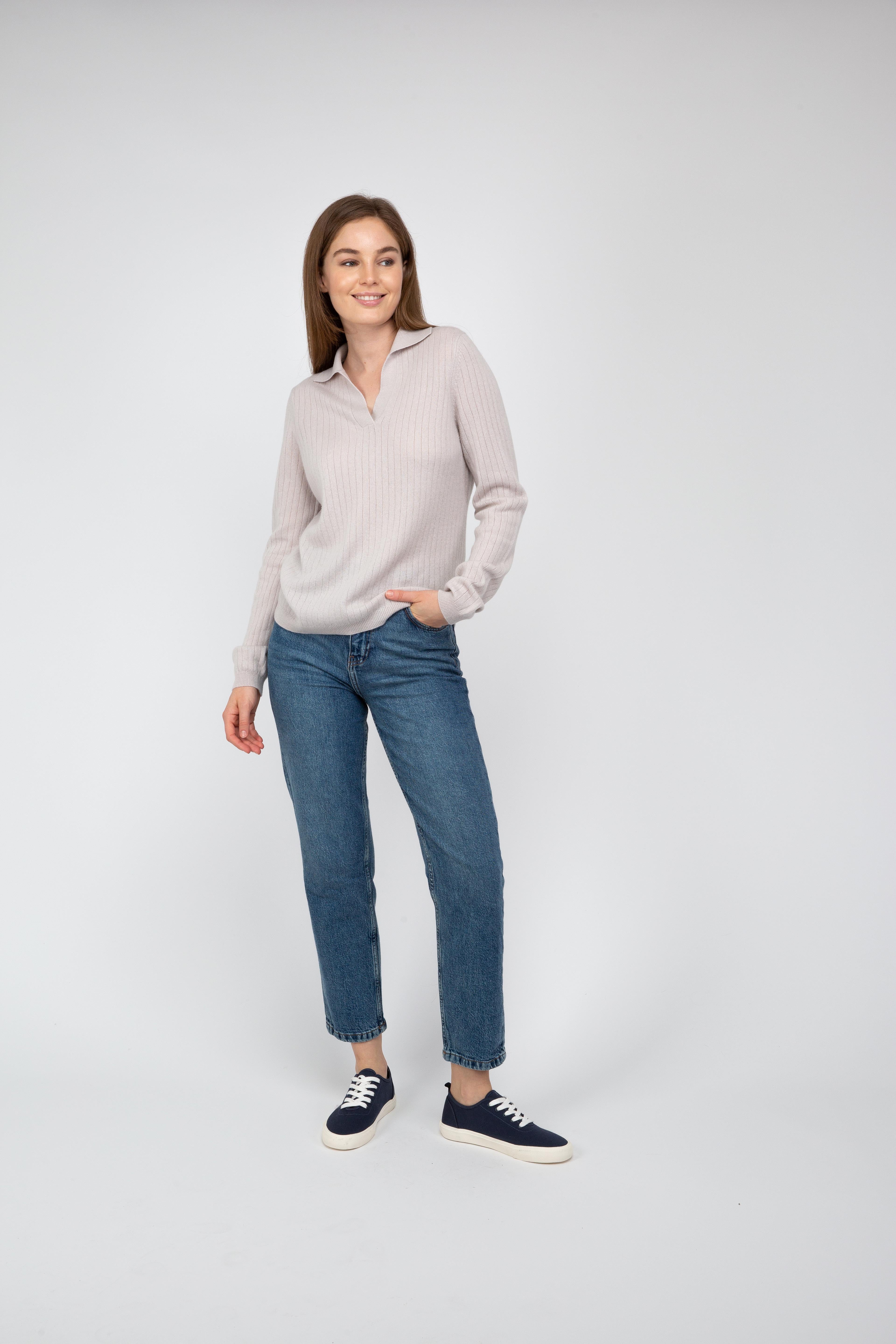 Van Kukil  Ribbed Cashmere Polo Sweater