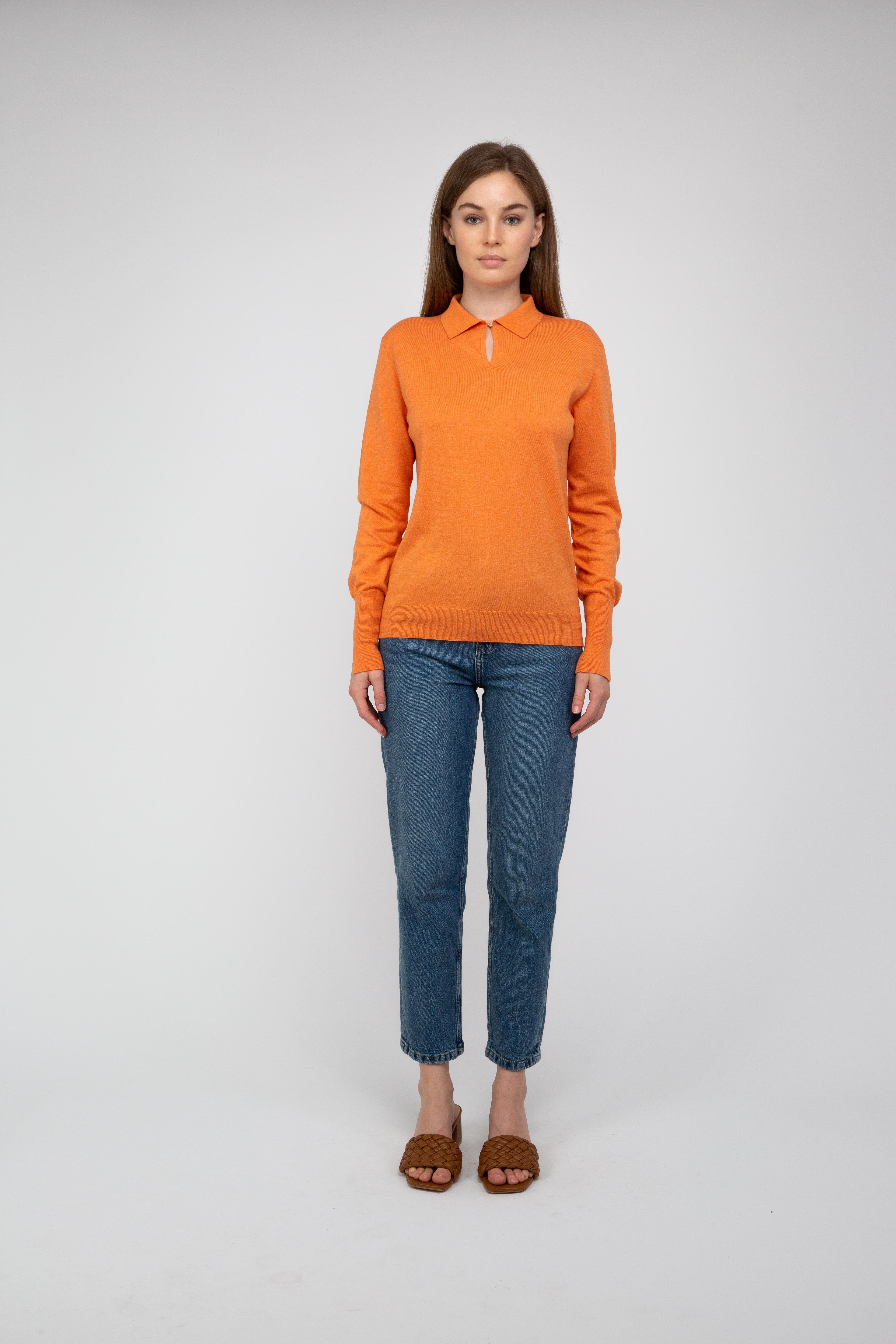 Van Kukil Polo Cashmere Jumper with keyhole Neck.