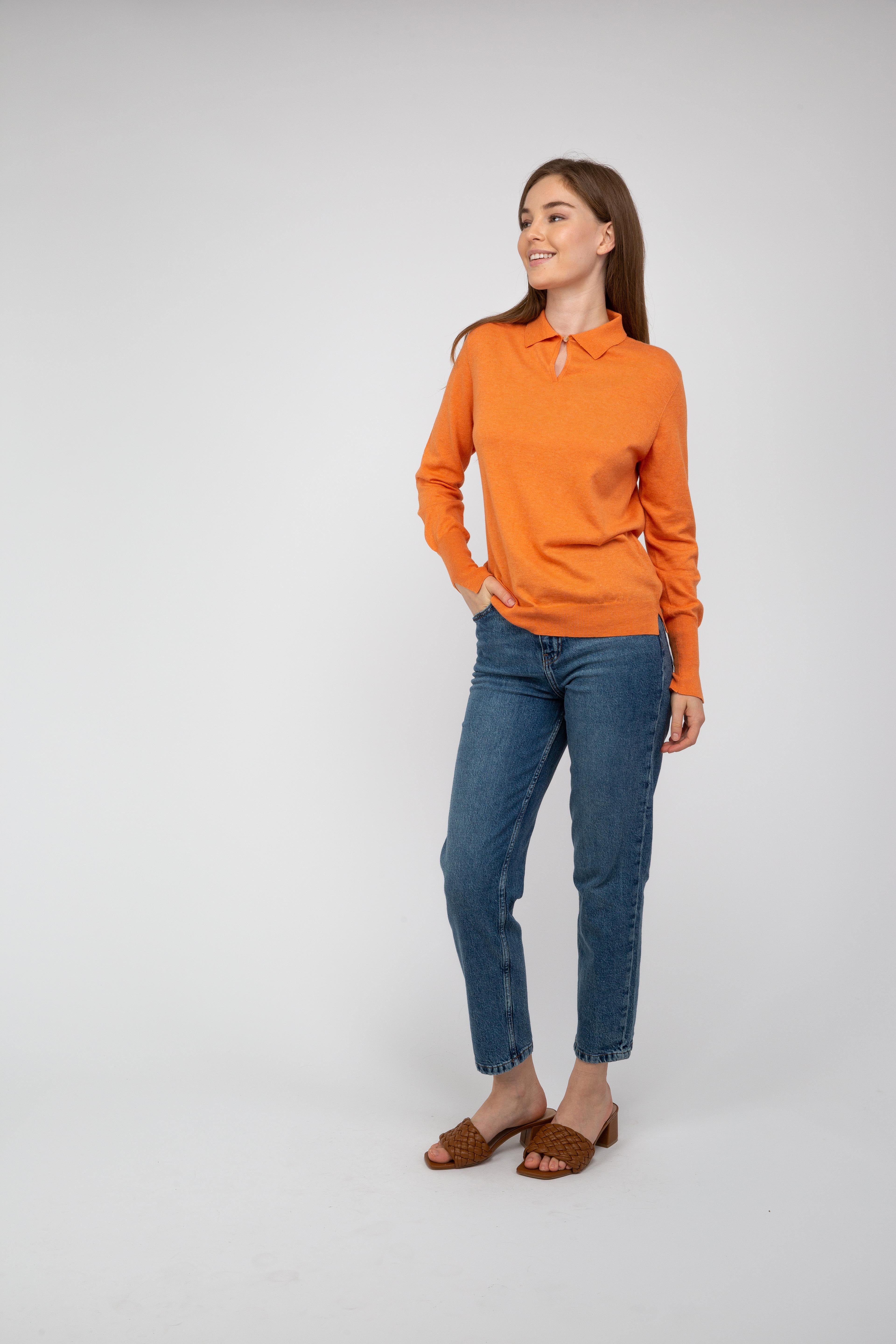 Van Kukil Polo Cashmere Jumper with keyhole Neck.