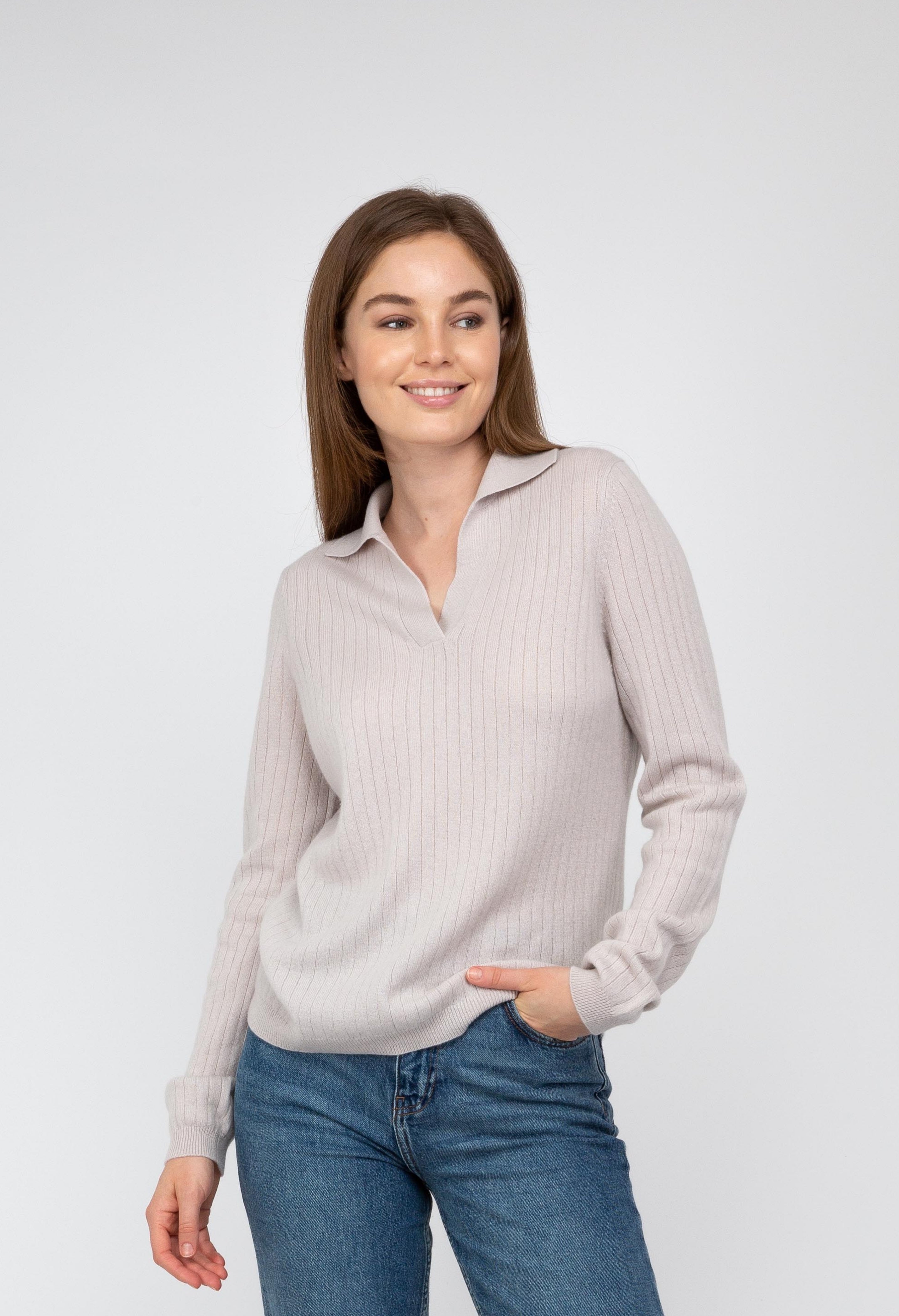 Van Kukil  Ribbed Cashmere Polo Sweater
